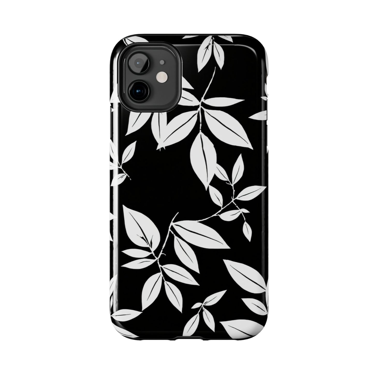 Chic Floral Tough Phone Case - Elegant Black & White Design for Stylish Protection