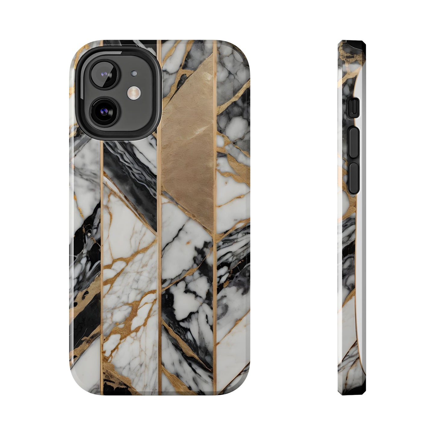Marble Lines Tough Phone Case with Gold Accents - for iPhone
