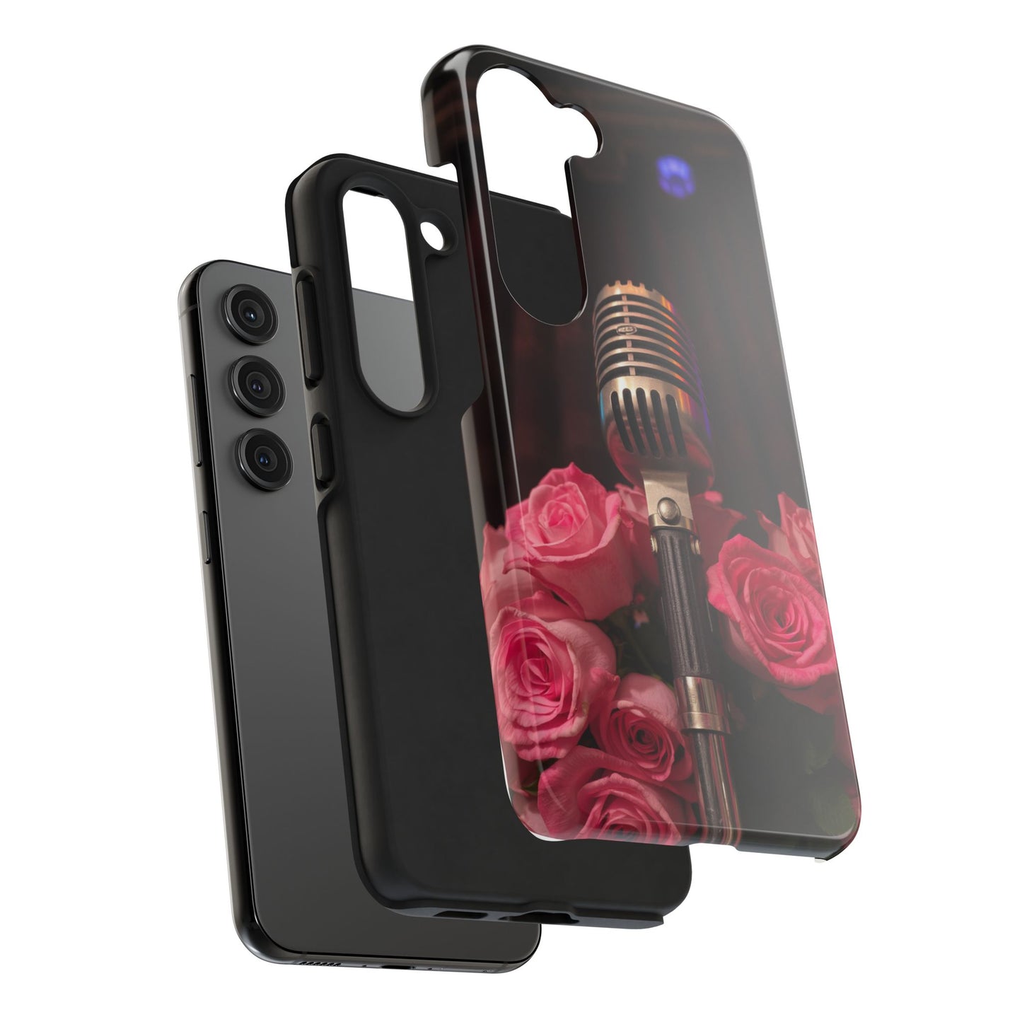 Stylish Tough Phone Case with Vintage Microphone and Roses