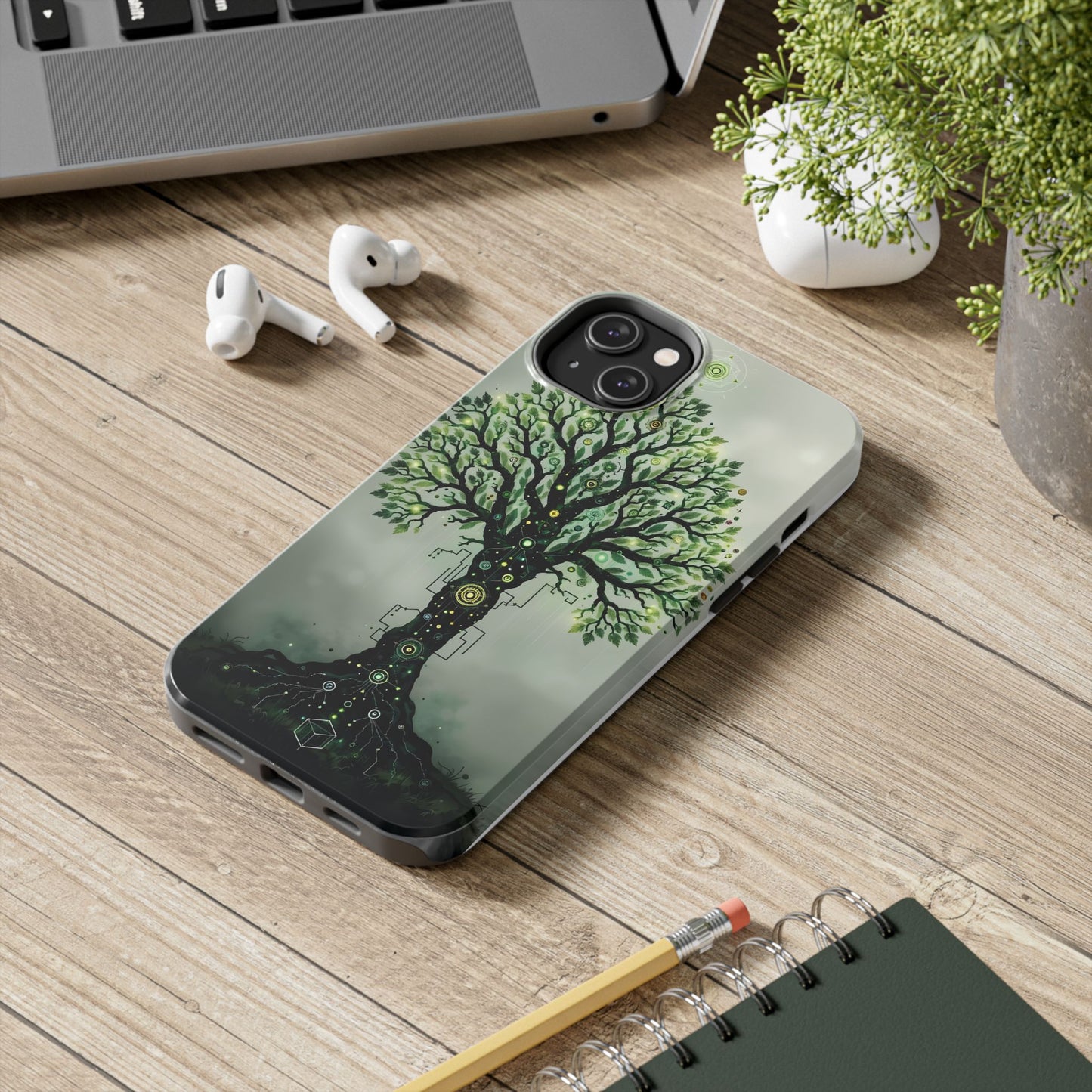 Nature-Inspired Tough Phone Case with Tech Tree Design - for iPhone
