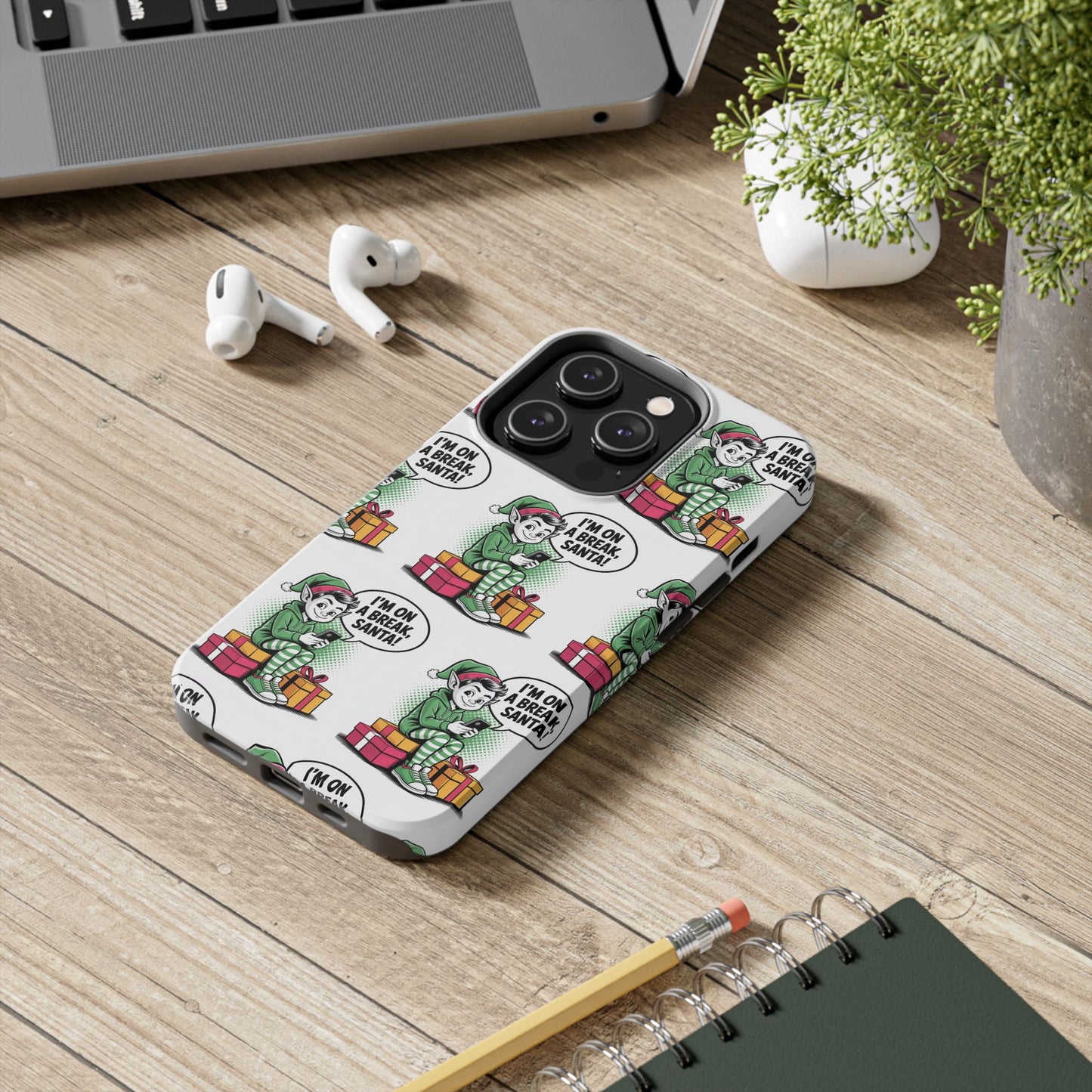 Christmas Elf Tough Phone Case - I'm on a Break, Santa Pattern!