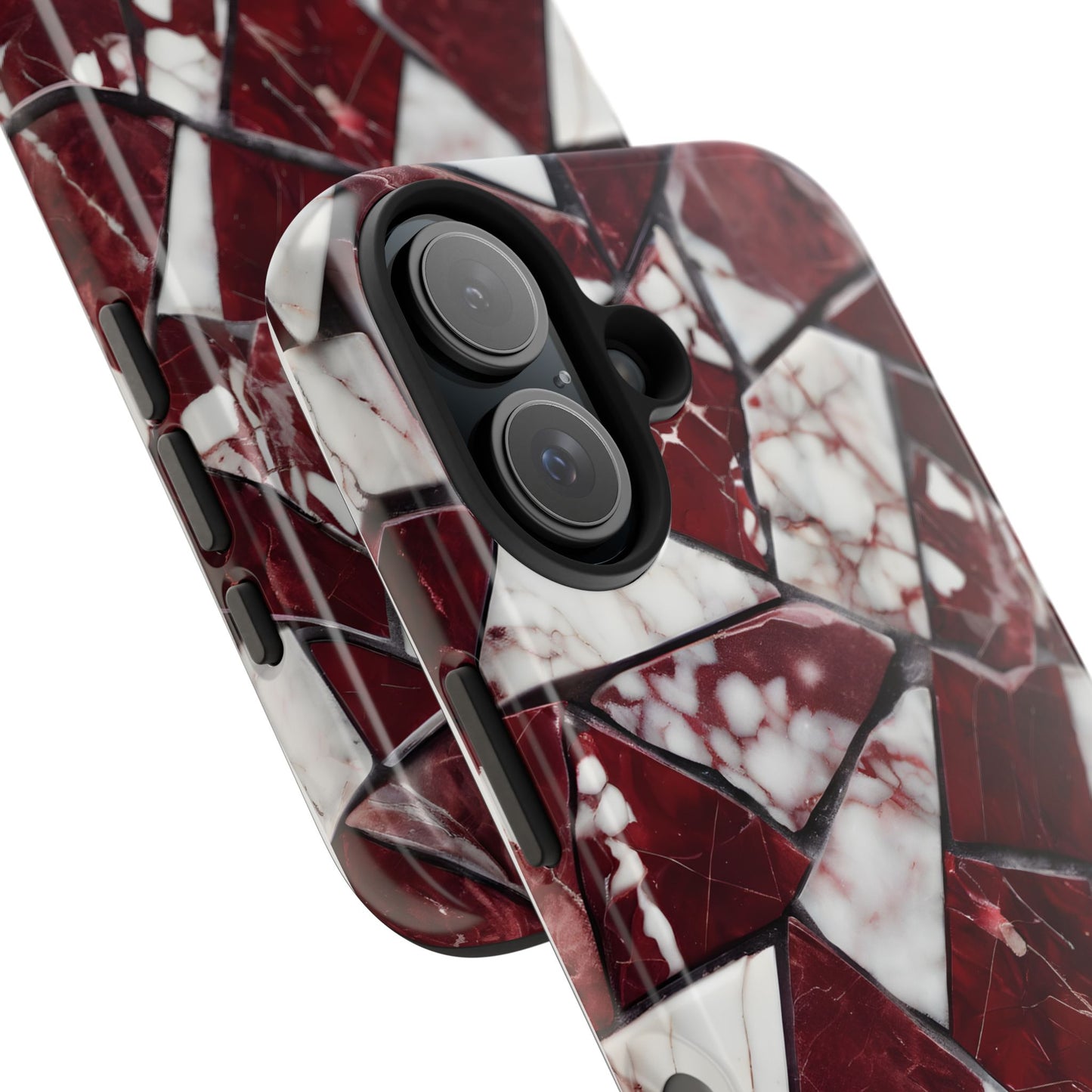 Shattered Dark Red Marble Pattern Tough Phone Case - Durable & Stylish Protection for iPhone