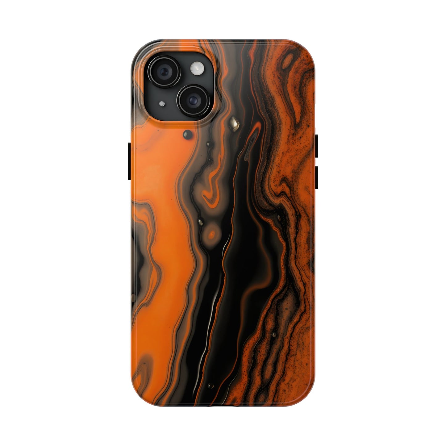 Stylish Tough Phone Case - Bold Black and Orange Metallic Lava Flow Design - for iPhone