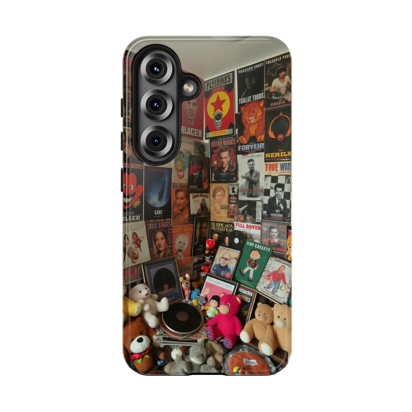 Retro Vibe Tough Phone Case - Vintage Movie Posters & Plush Toys Design