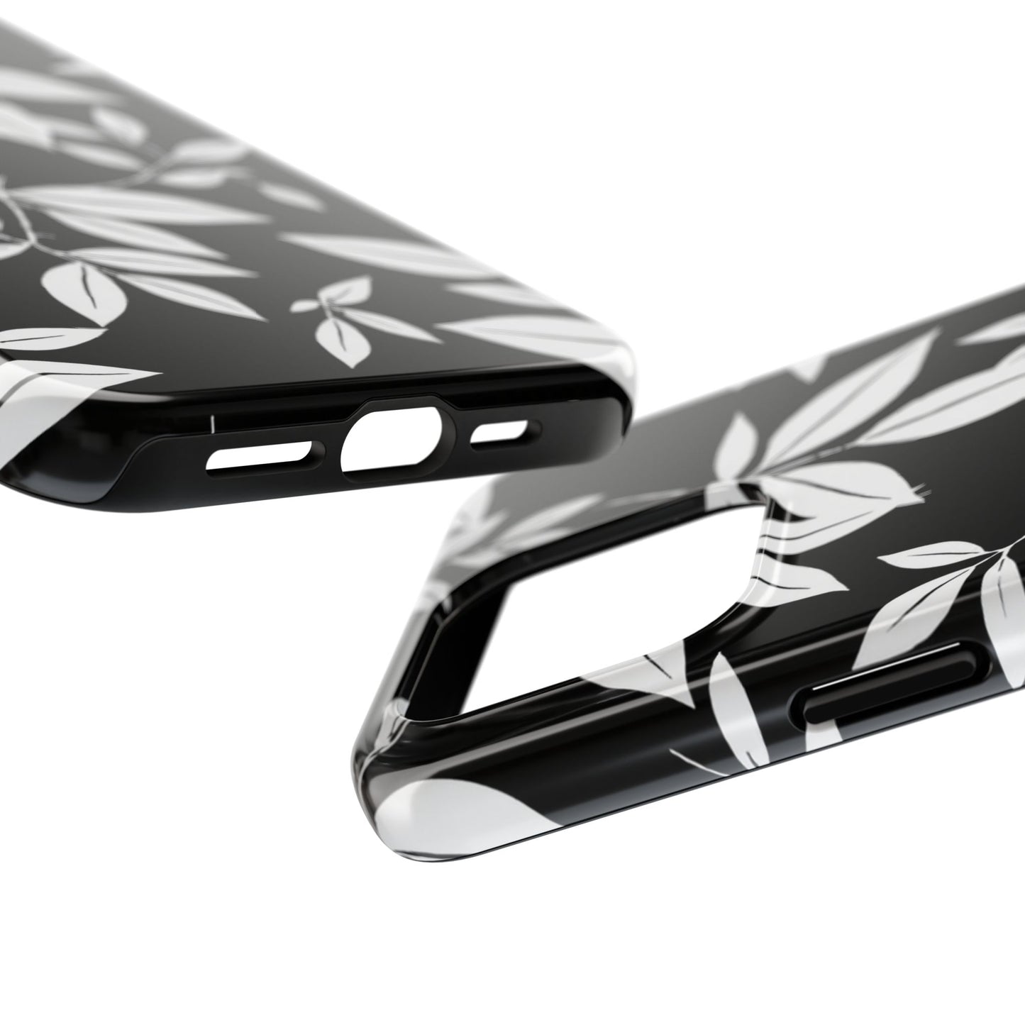 Chic Floral Tough Phone Case - Elegant Black & White Design for Stylish Protection