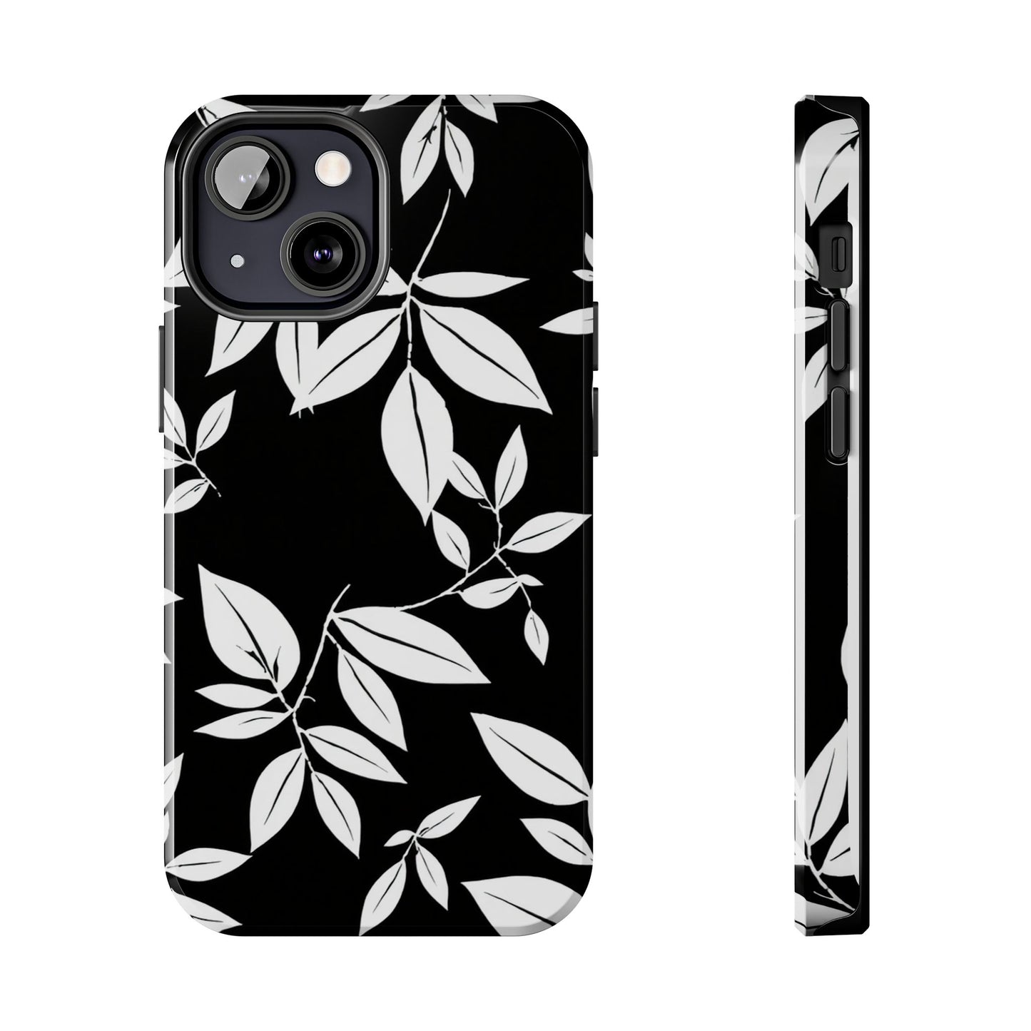 Chic Floral Tough Phone Case - Elegant Black & White Design for Stylish Protection