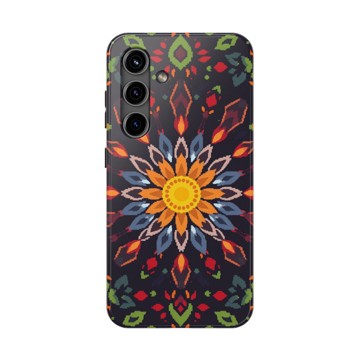 Pixel Art Floral Tough Phone Case - Pixelated Mandala Design for iPhone