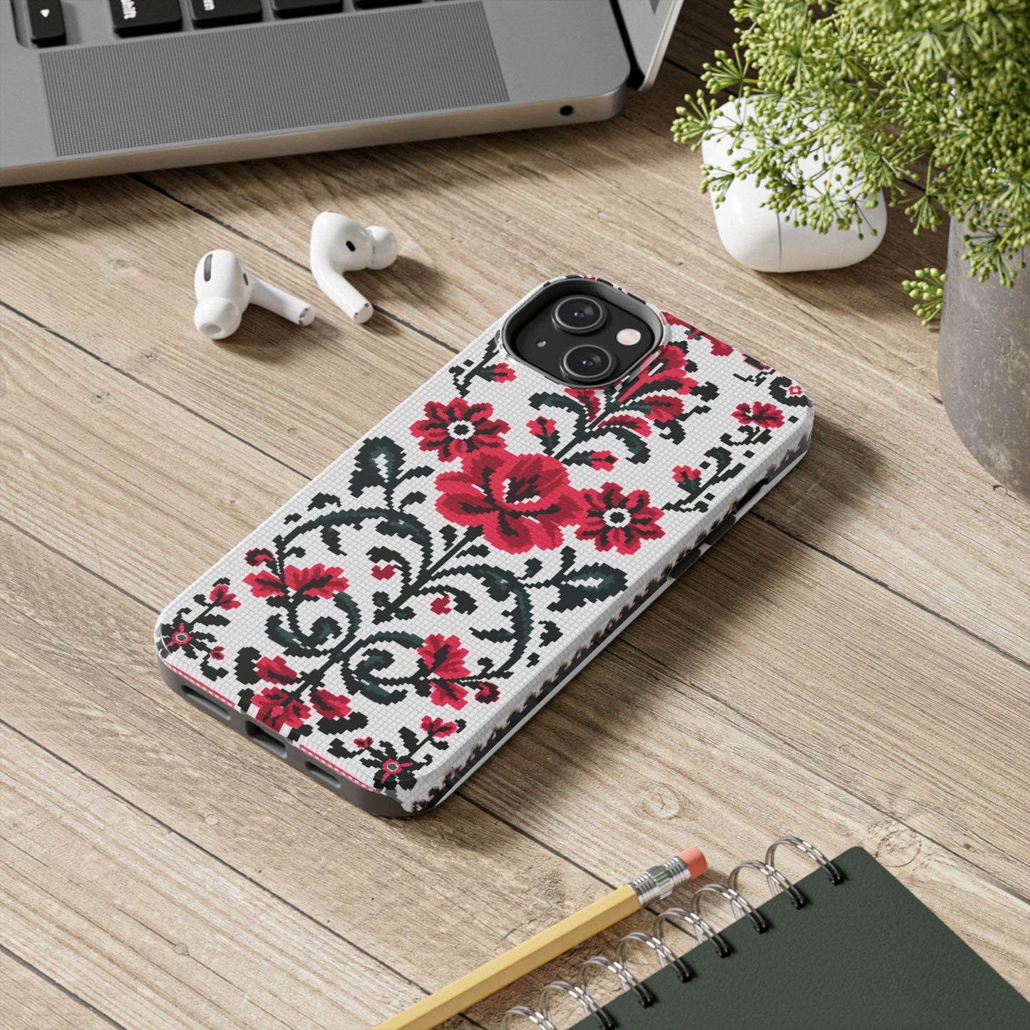 Traditional Floral Knit Tough Phone Cases - Durable Protection with Vintage Style - for iPhone