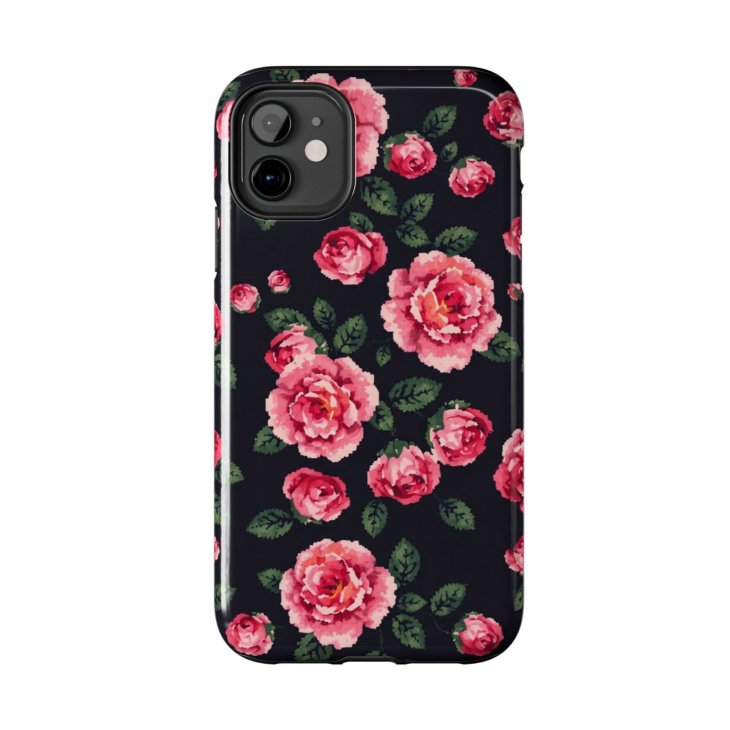 Pixelated Floral Tough Phone Case - Elegant Rose Design for Protection & Style - for iPhone
