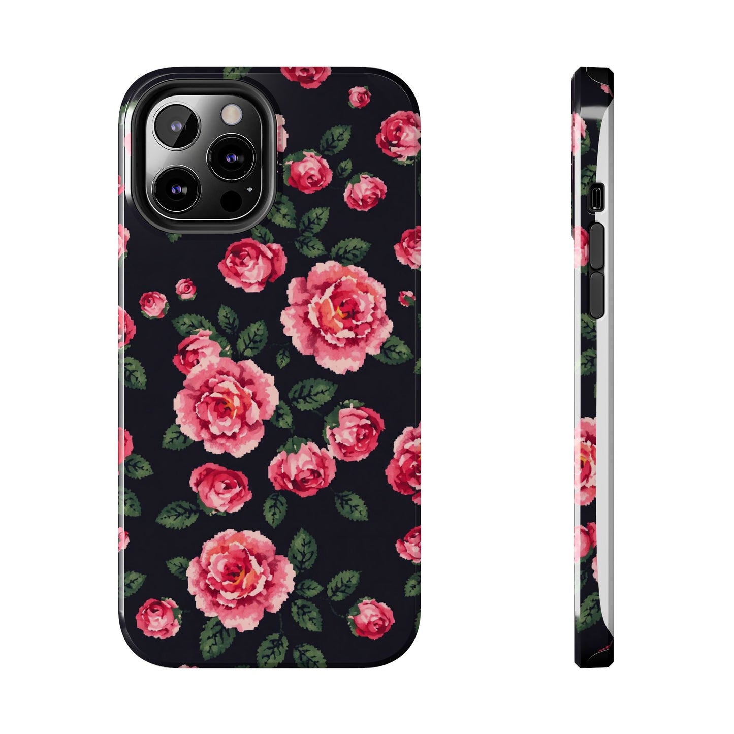 Pixelated Floral Tough Phone Case - Elegant Rose Design for Protection & Style - for iPhone