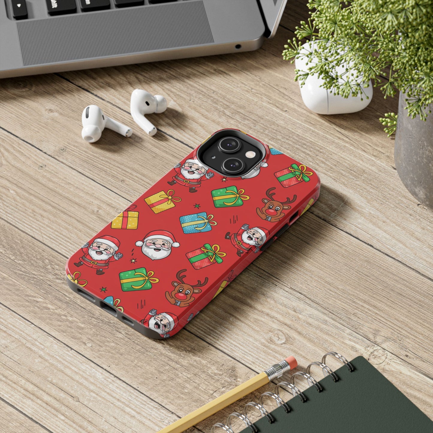 Festive Santa and Reindeer Tough Phone Case - Christmas Holiday Design
