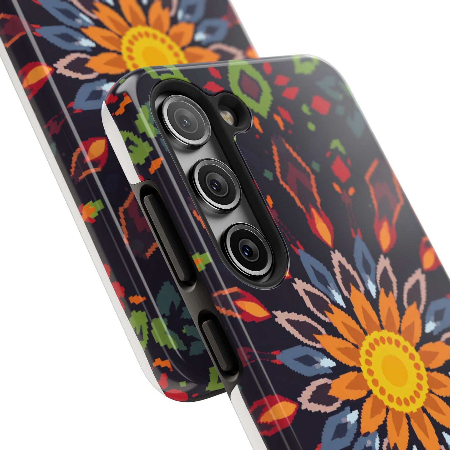 Pixel Art Floral Tough Phone Case - Pixelated Mandala Design for iPhone