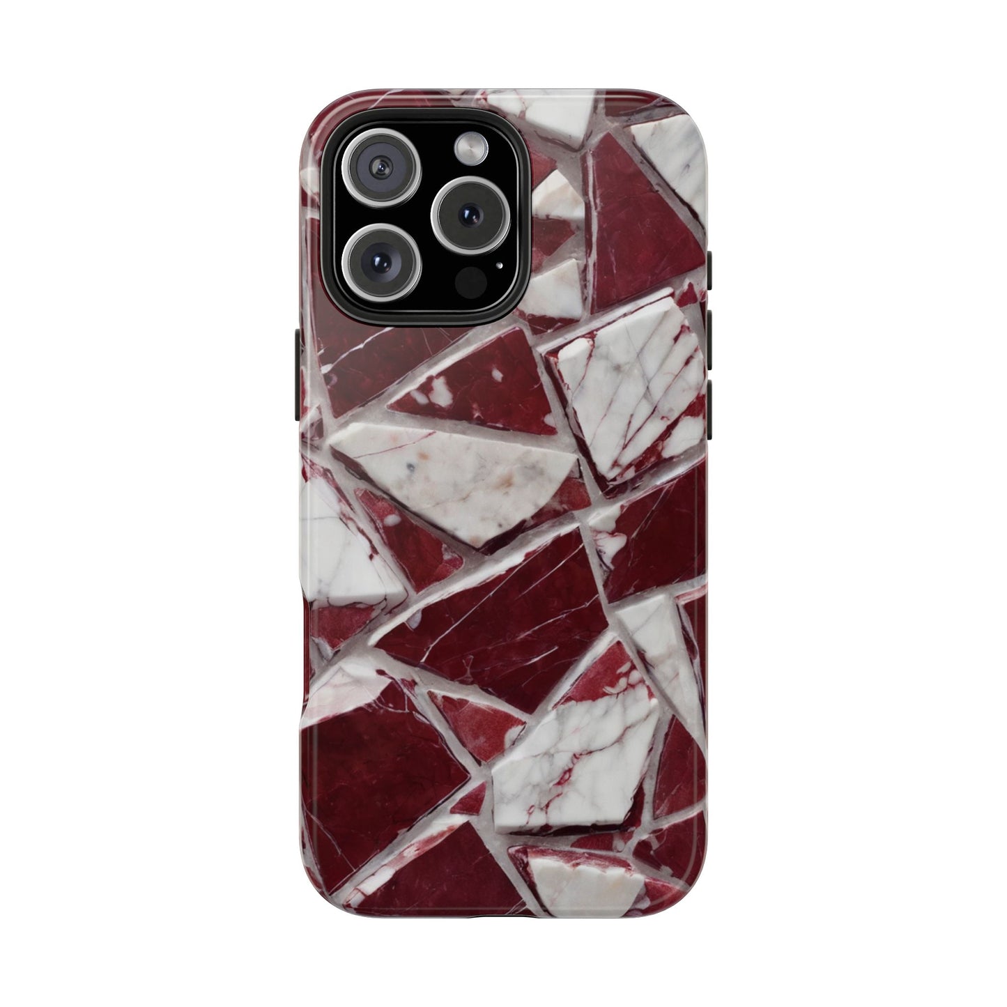Elegant Red Pieces Marble Pattern Tough Phone Case - Stylish Protection for iPhone