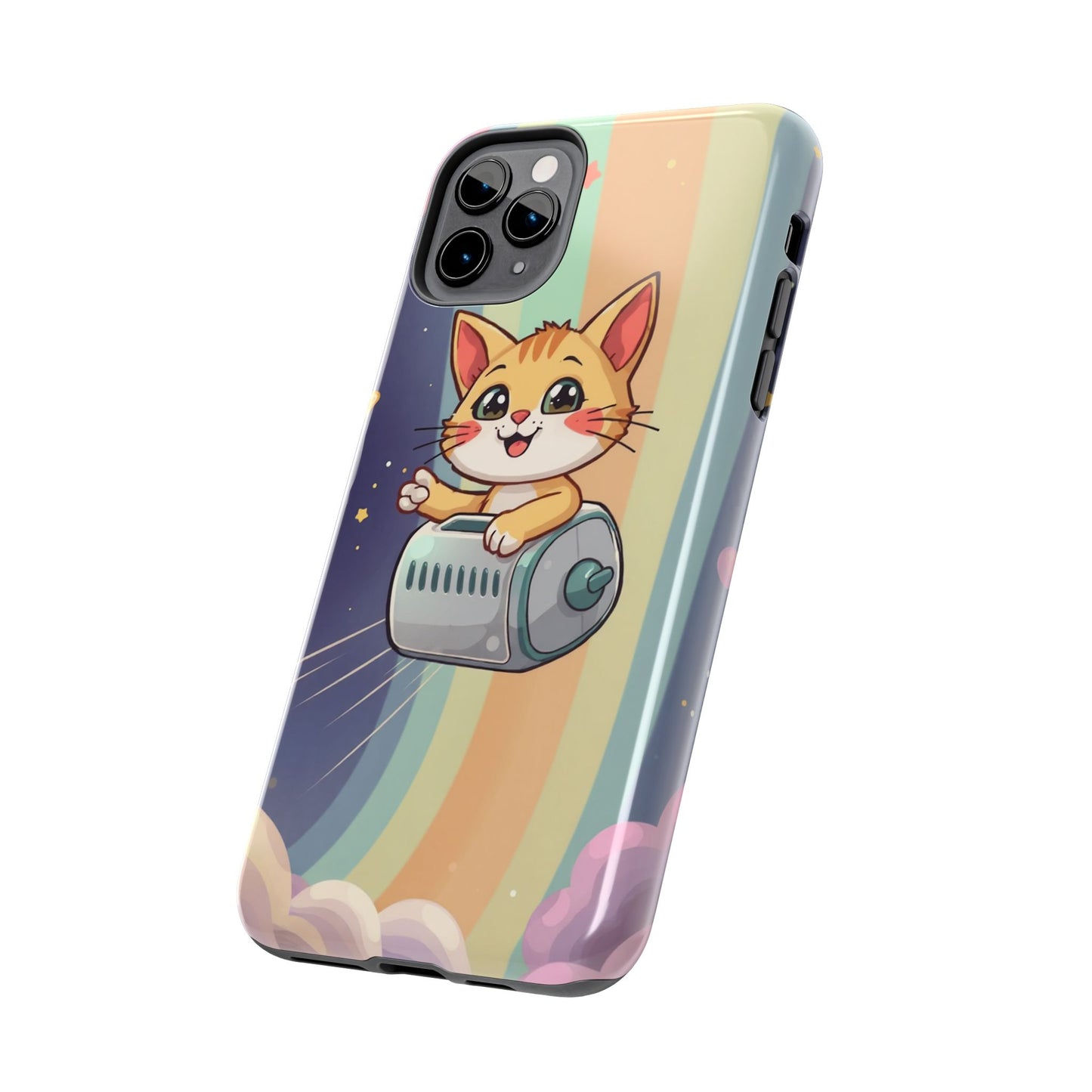 Cute Cat Rocket Phone Case - Vibrant and Playful Tough Case