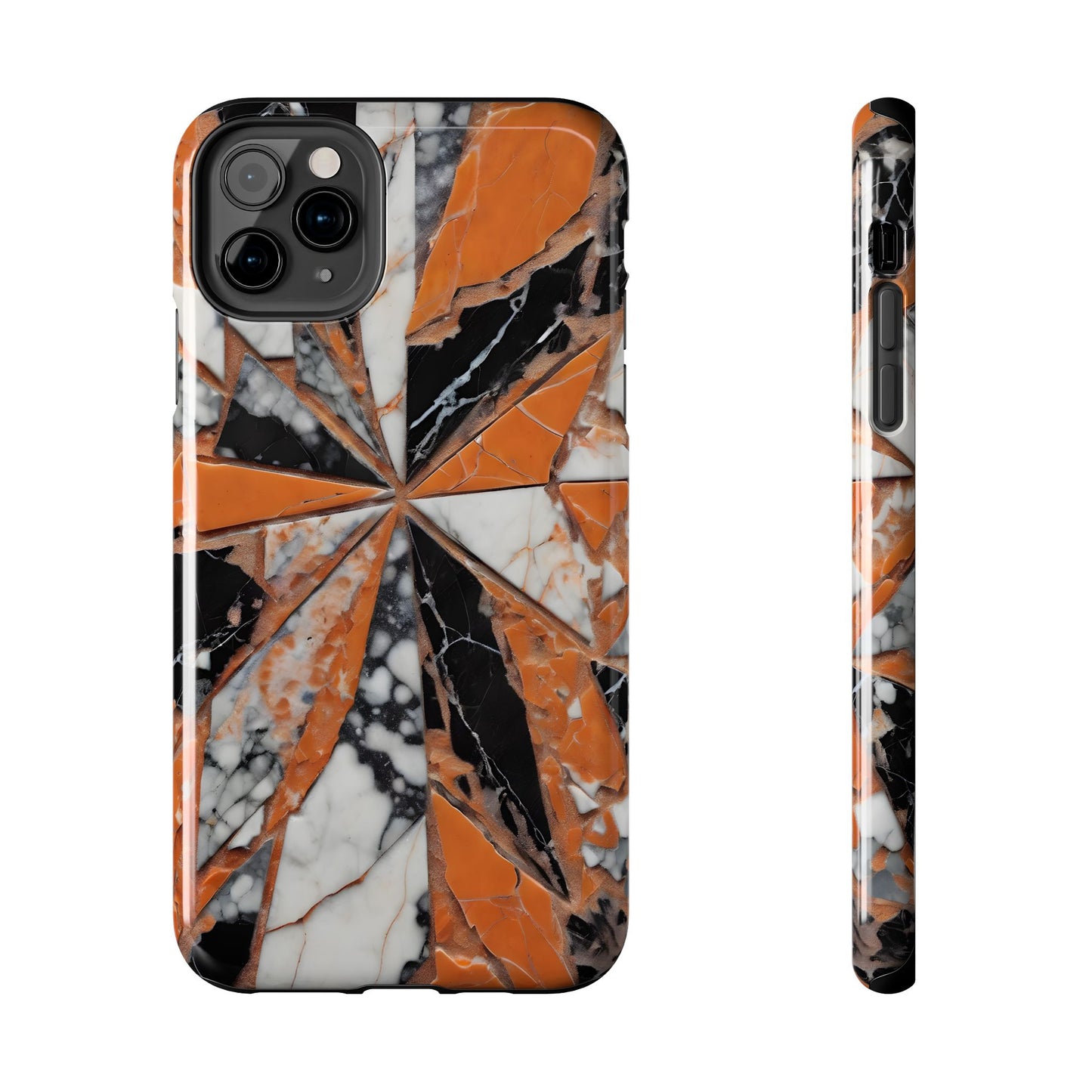 Shattered Pieces Marble Black and Orange Tough Phone Case - for iPhone
