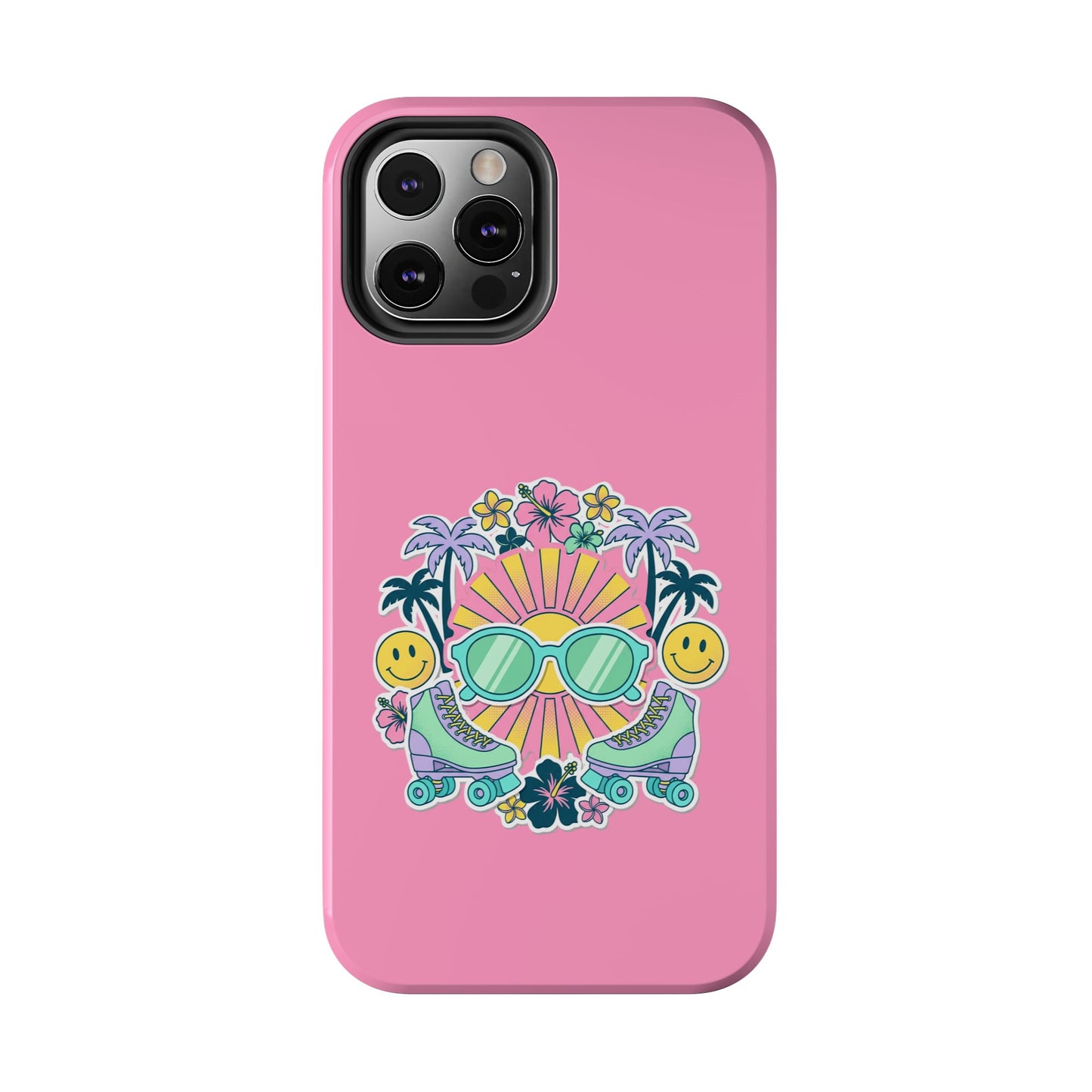 Retro Summer Phone Case — Y2K Palm Trees, Roller Skates & Smiley Collage