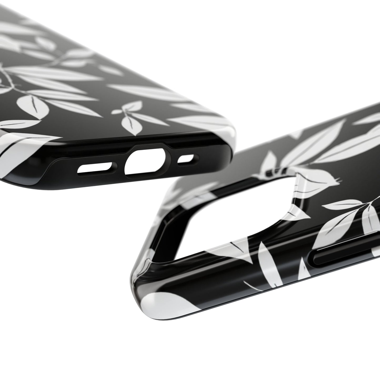 Chic Floral Tough Phone Case - Elegant Black & White Design for Stylish Protection