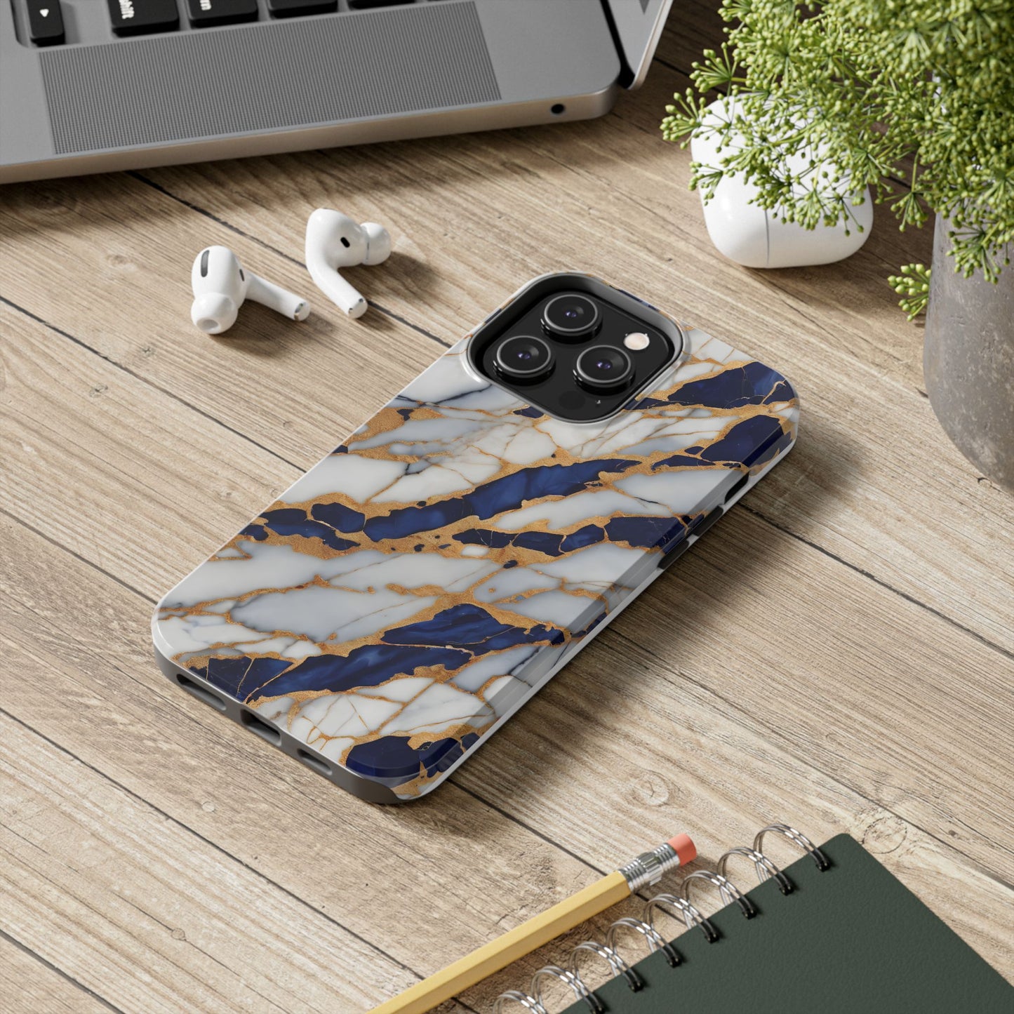 Stunning Marble Tough Phone Case - Elegant Blue & Gold Design Stylish Protection - for iPhone