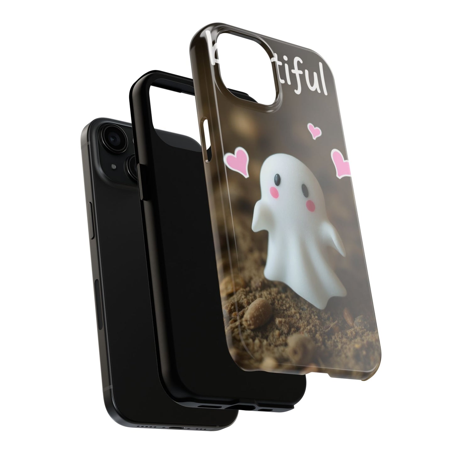 Cute Ghost Tough Phone Case - Beautiful Design with Heart Accents