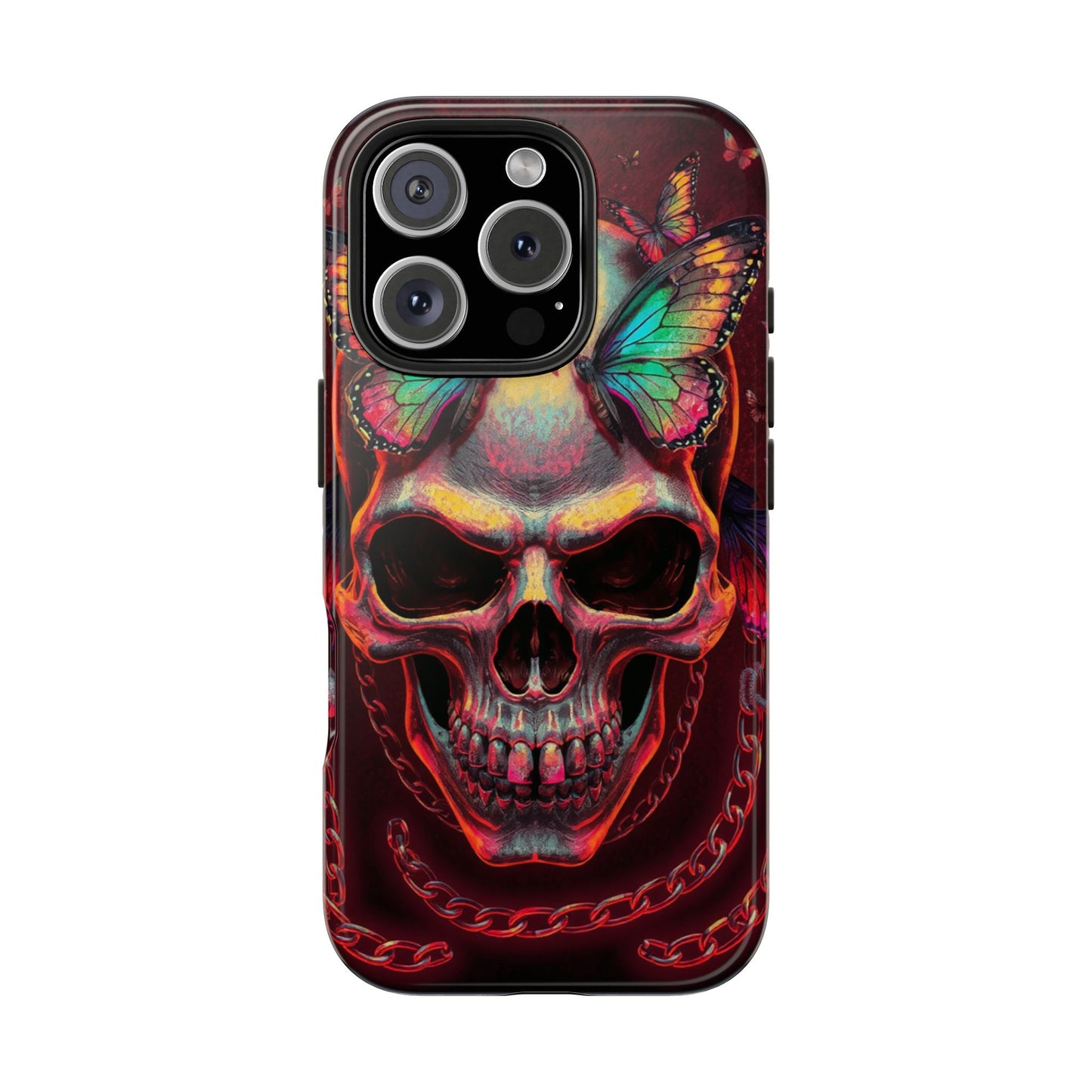 Gothic Skull Phone Case with Butterflies - Durable Tough Phone Case