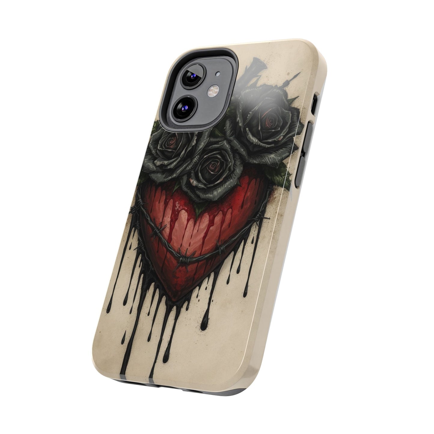 Gothic Heart Phone Case with Roses - Tough & Durable Design