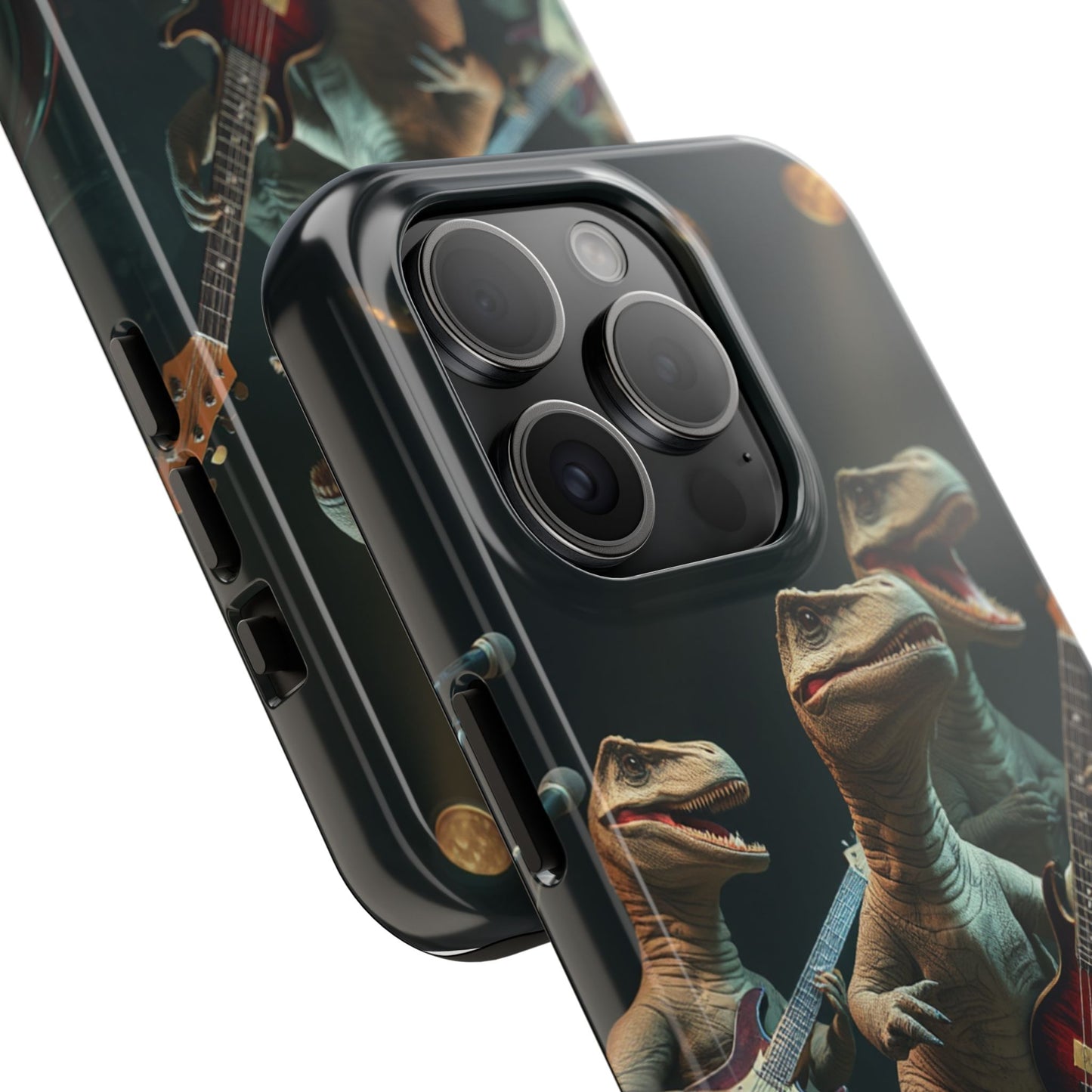 Rockin' Dinosaur Tough Phone Cases - Perfect for Music Lovers and Kids!