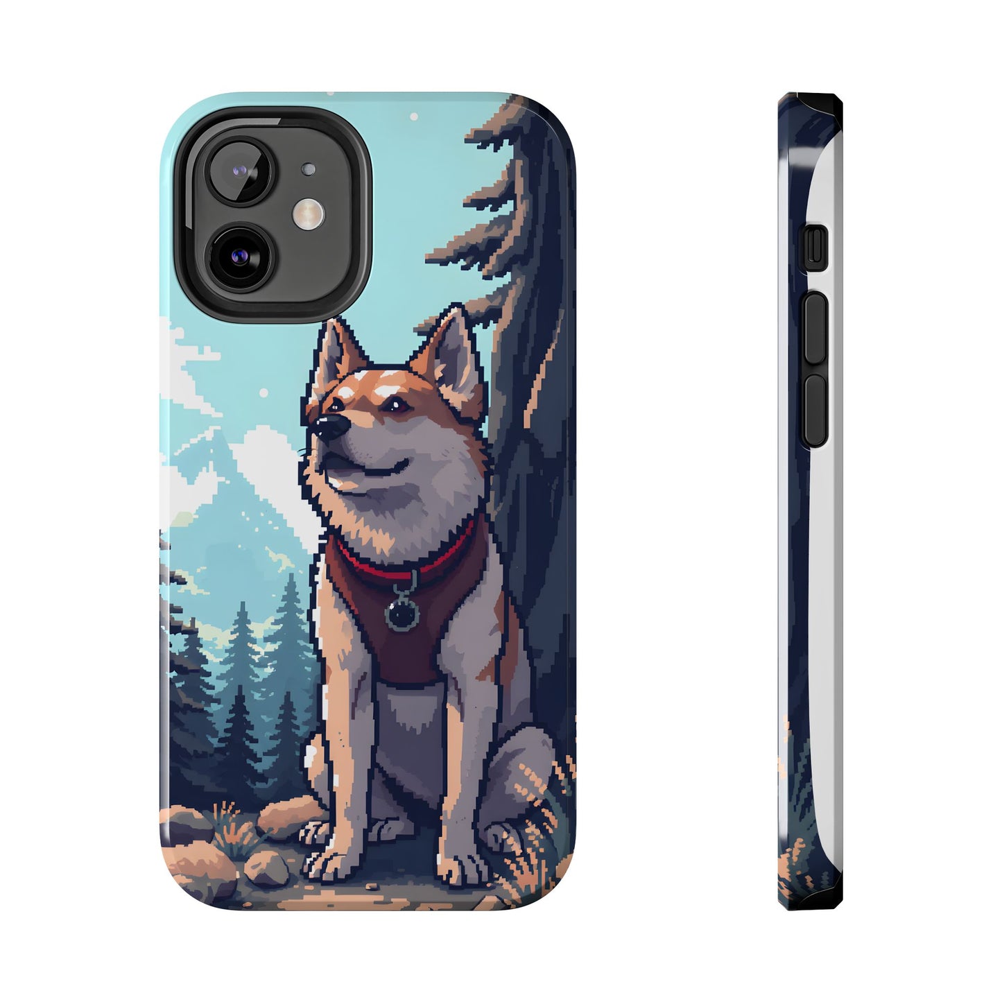 Retro Dog Adventure Tough Phone Case - Pixel Art Shiba Inu Design - for iPhone