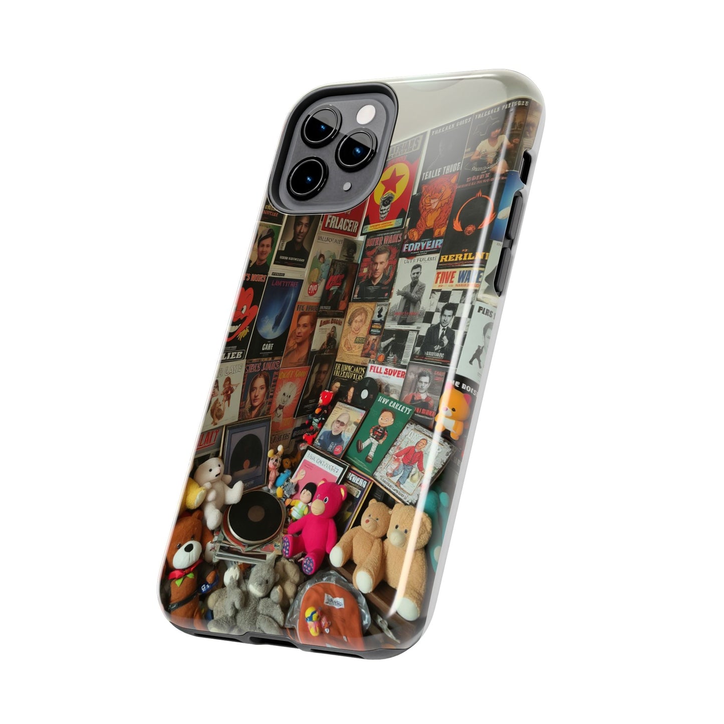 Retro Vibe Tough Phone Case - Vintage Movie Posters & Plush Toys Design