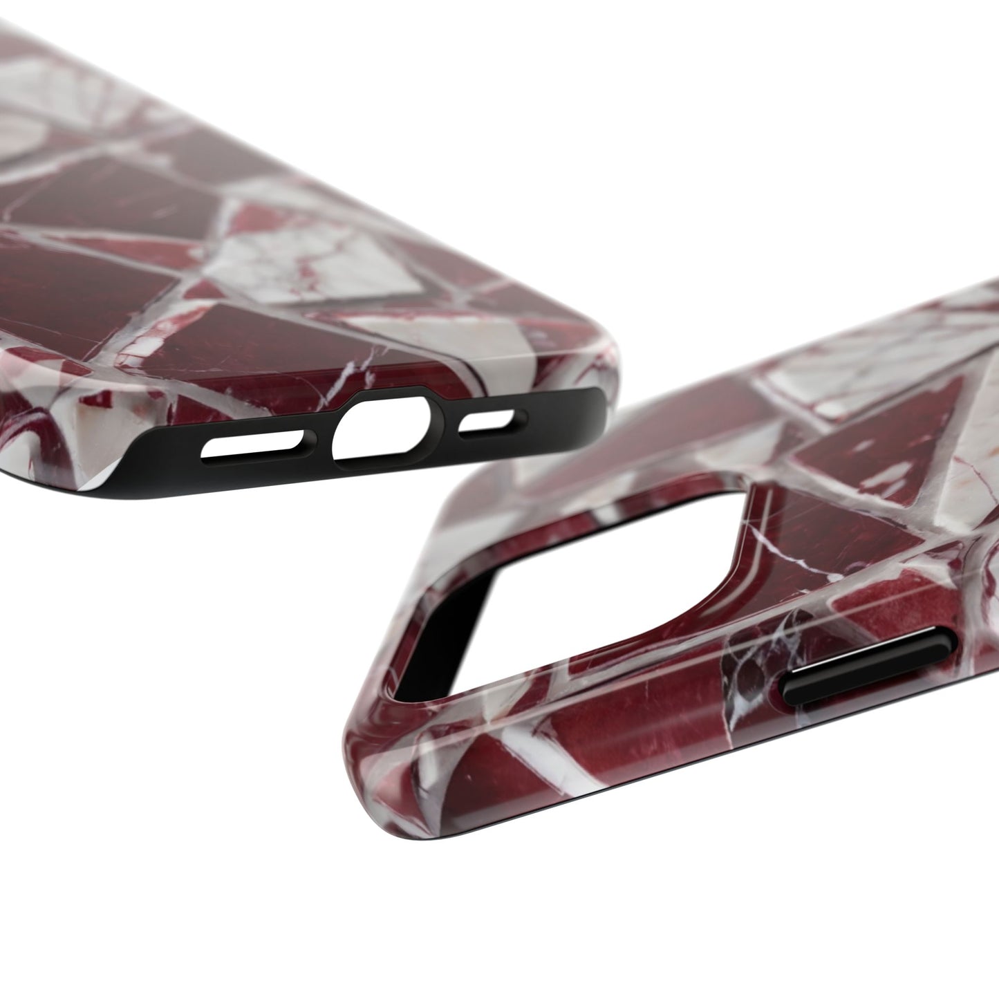 Elegant Red Pieces Marble Pattern Tough Phone Case - Stylish Protection for iPhone