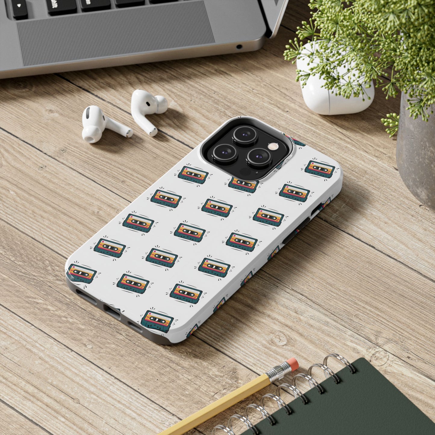 Retro Cassette Tape Phone Case Pattern - White