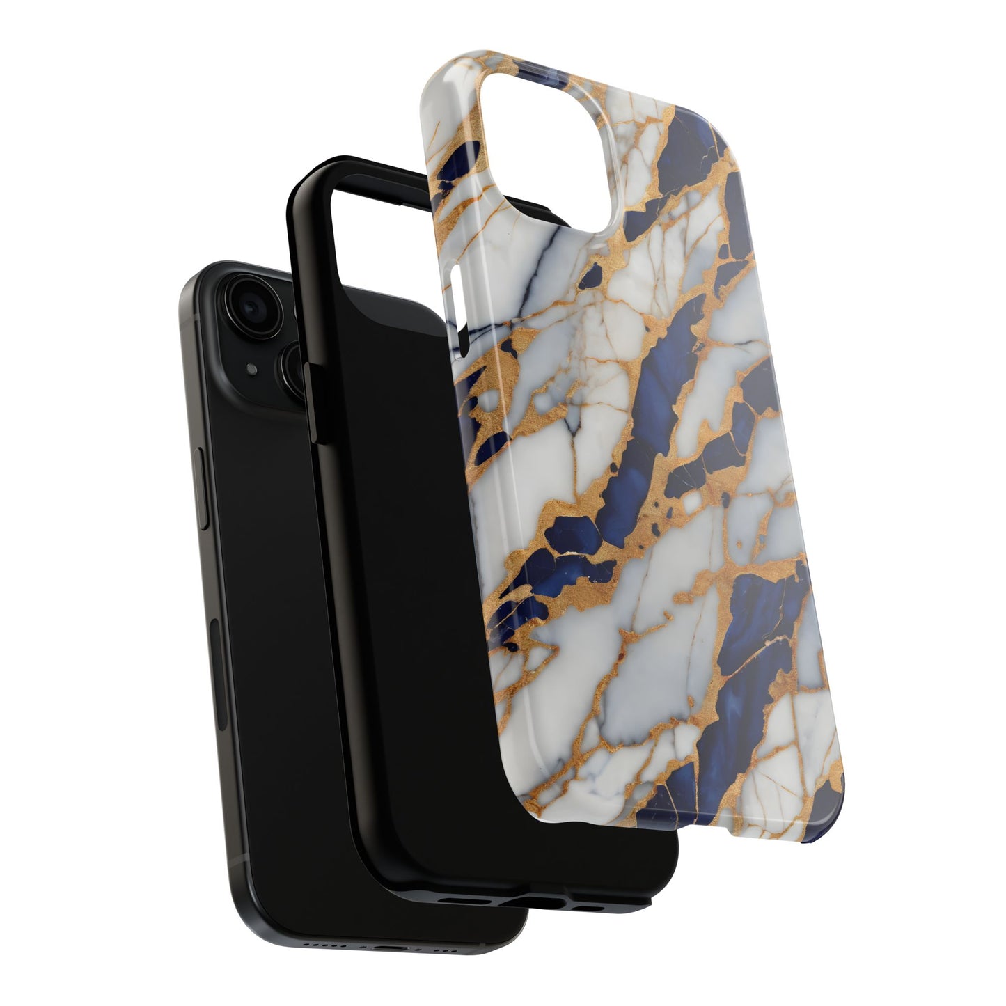 Stunning Marble Tough Phone Case - Elegant Blue & Gold Design Stylish Protection - for iPhone