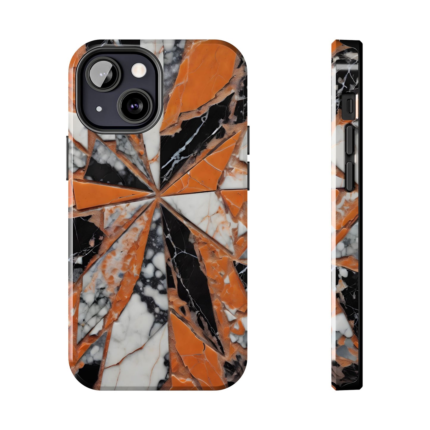 Shattered Pieces Marble Black and Orange Tough Phone Case - for iPhone