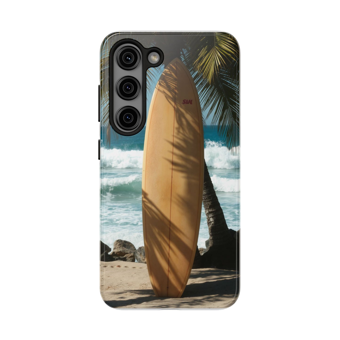 Tough Surfing Phone Case - Beach Vibes with Palm Trees & Surfboard