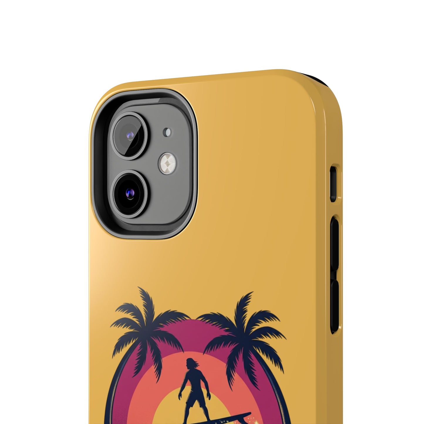 Surfing Dragon Phone Case — Silhouette Surfer with Palms & “Summer Vibes”