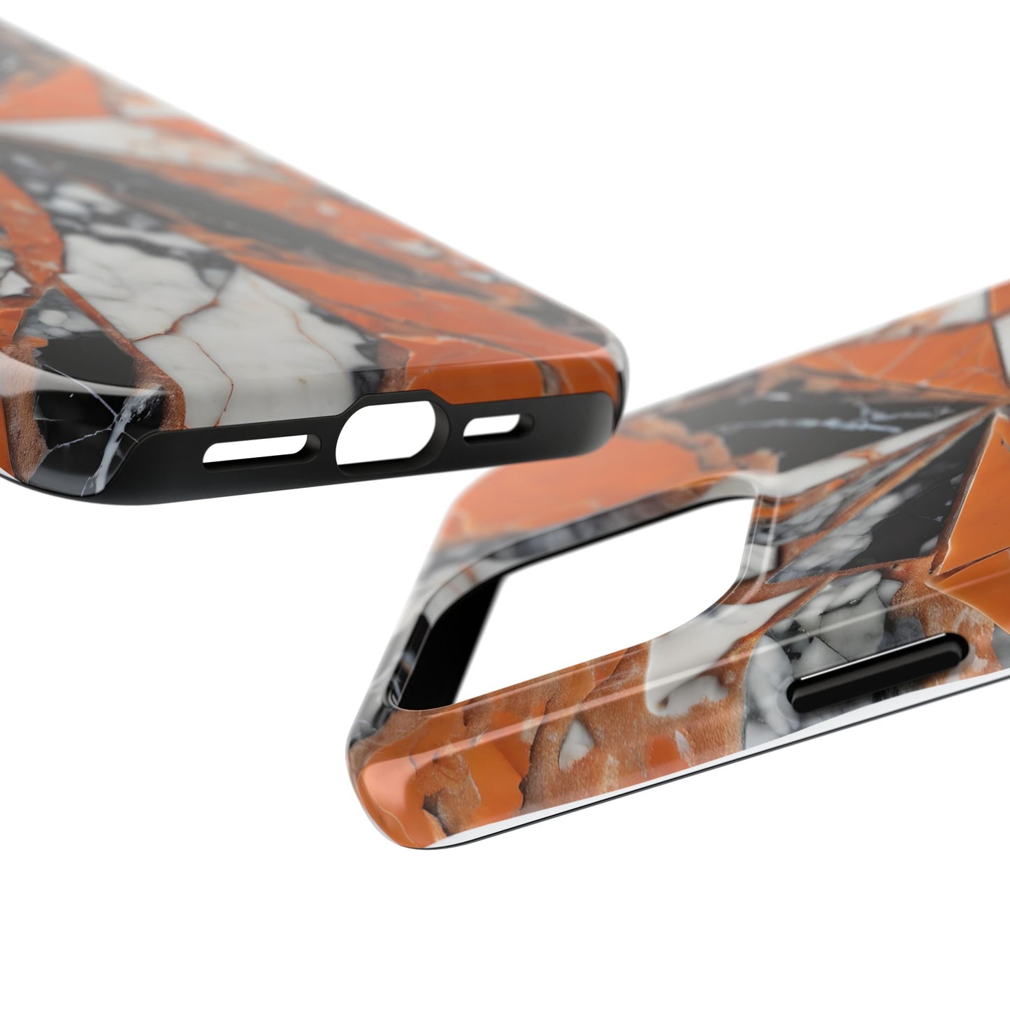 Shattered Pieces Marble Black and Orange Tough Phone Case - for iPhone