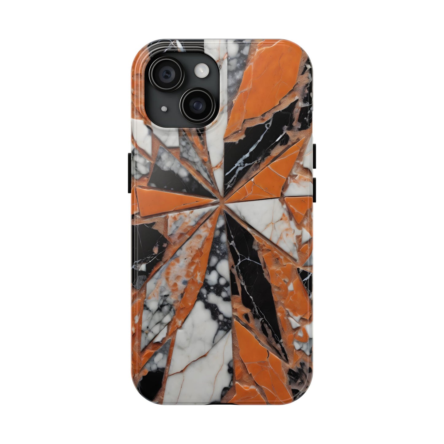 Shattered Pieces Marble Black and Orange Tough Phone Case - for iPhone