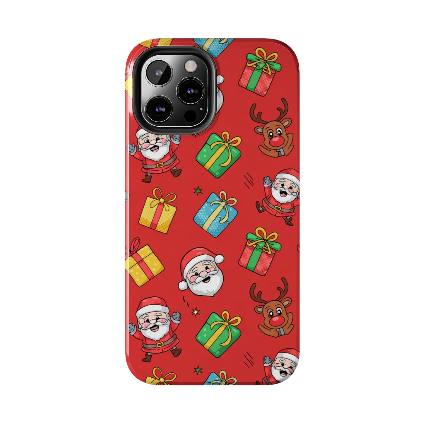 Festive Santa and Reindeer Tough Phone Case - Christmas Holiday Design