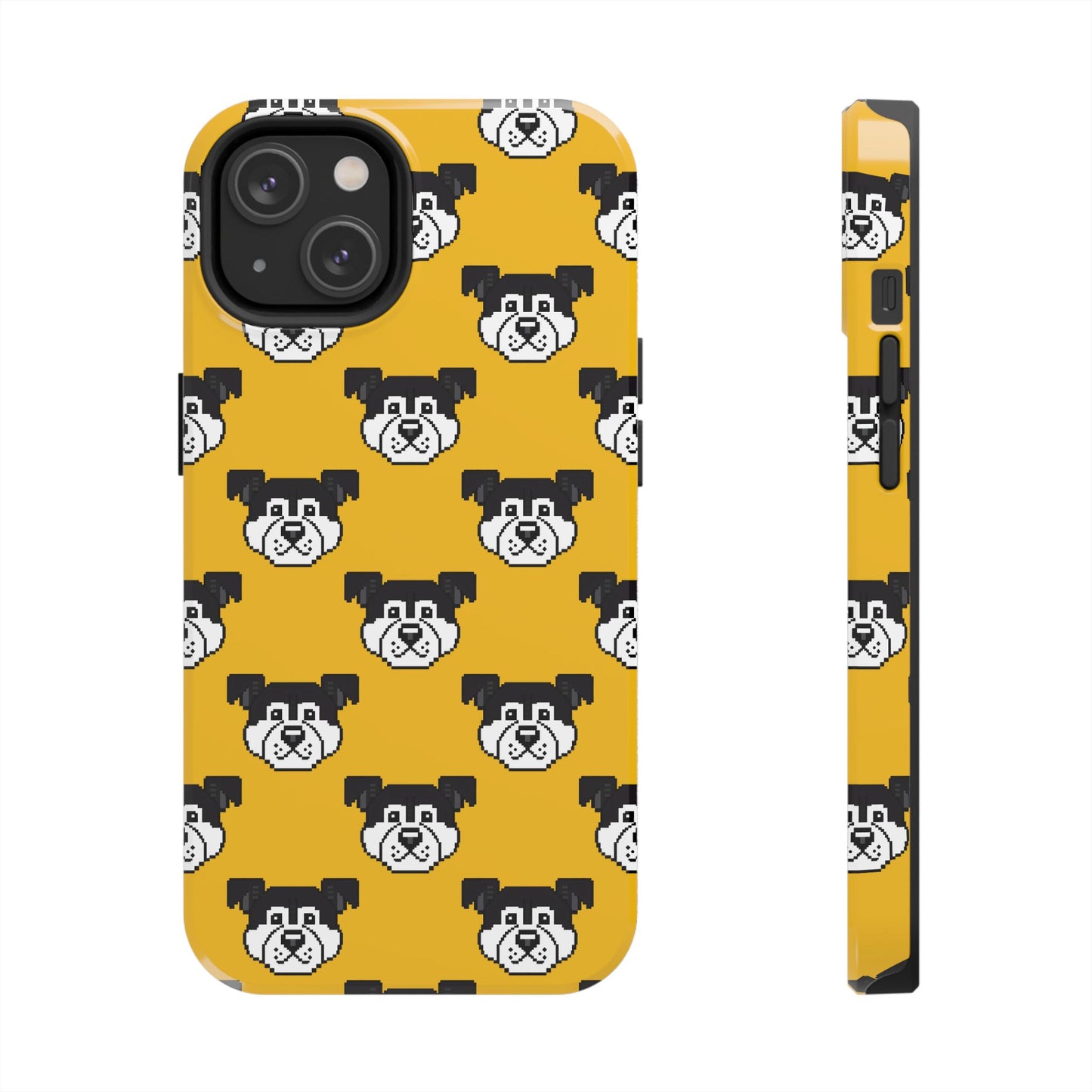 Playful Dog Pattern Tough Phone Case for Pet Lovers - Pixel Art Dog Yellow Background - for iPhone