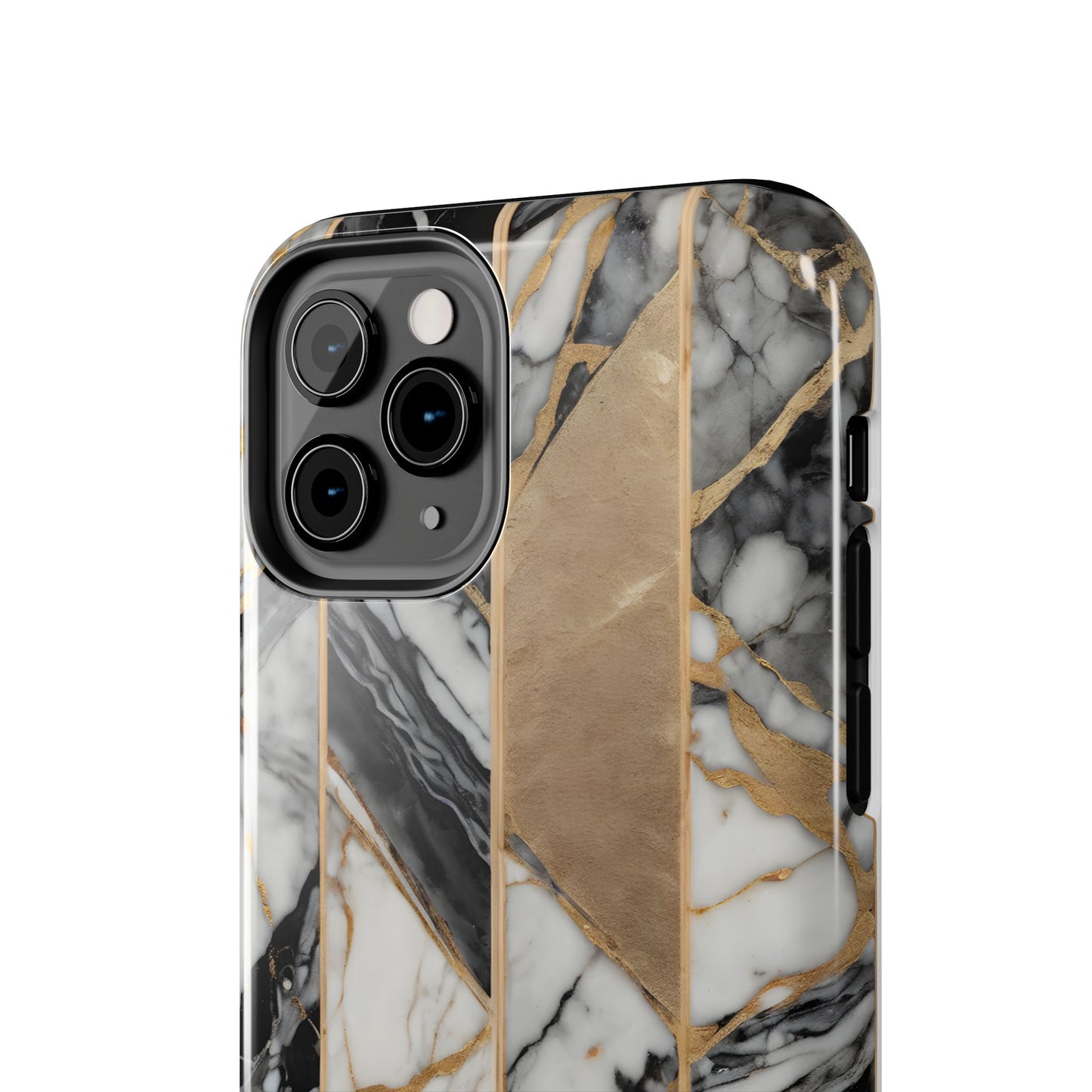 Marble Lines Tough Phone Case with Gold Accents - for iPhone
