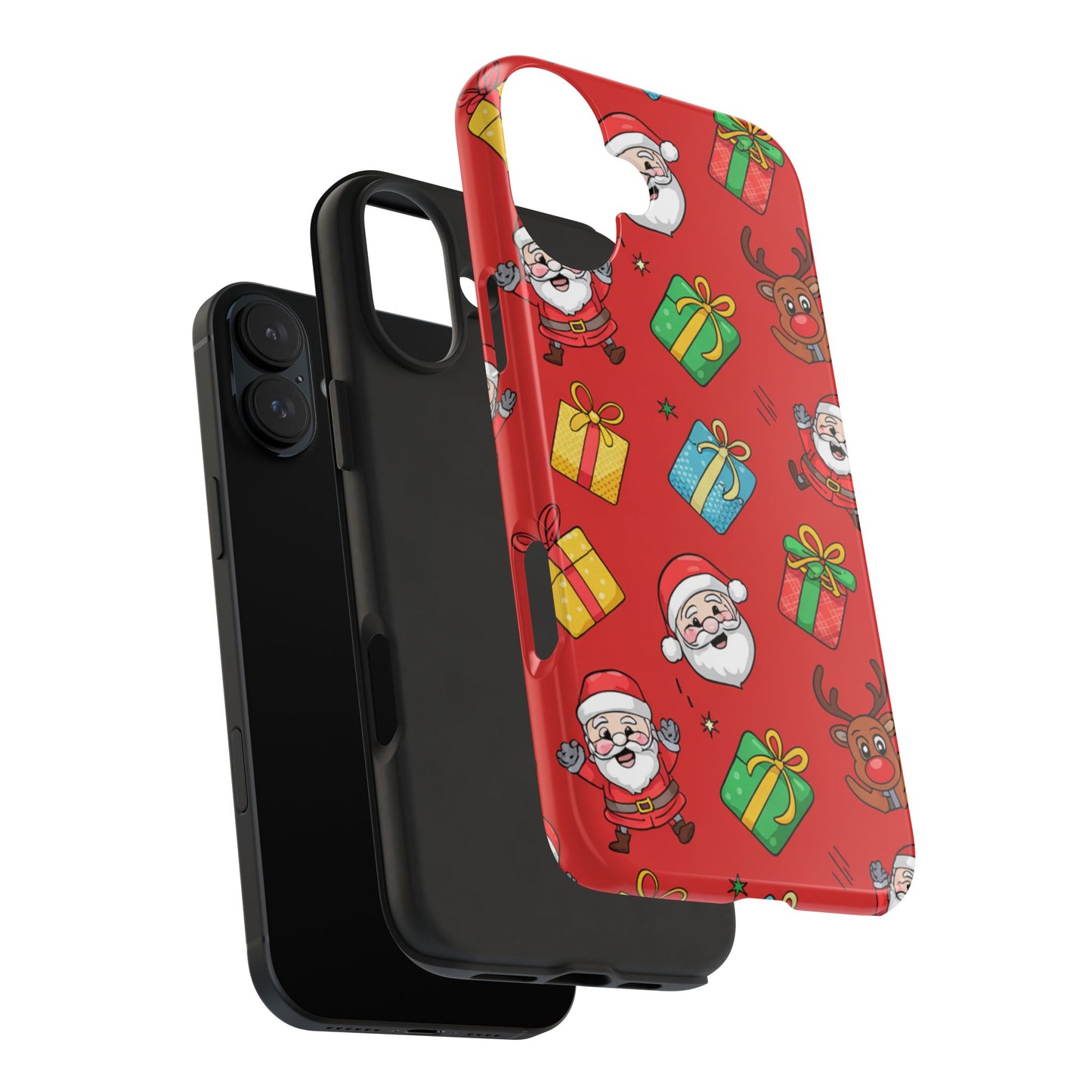 Festive Santa and Reindeer Tough Phone Case - Christmas Holiday Design