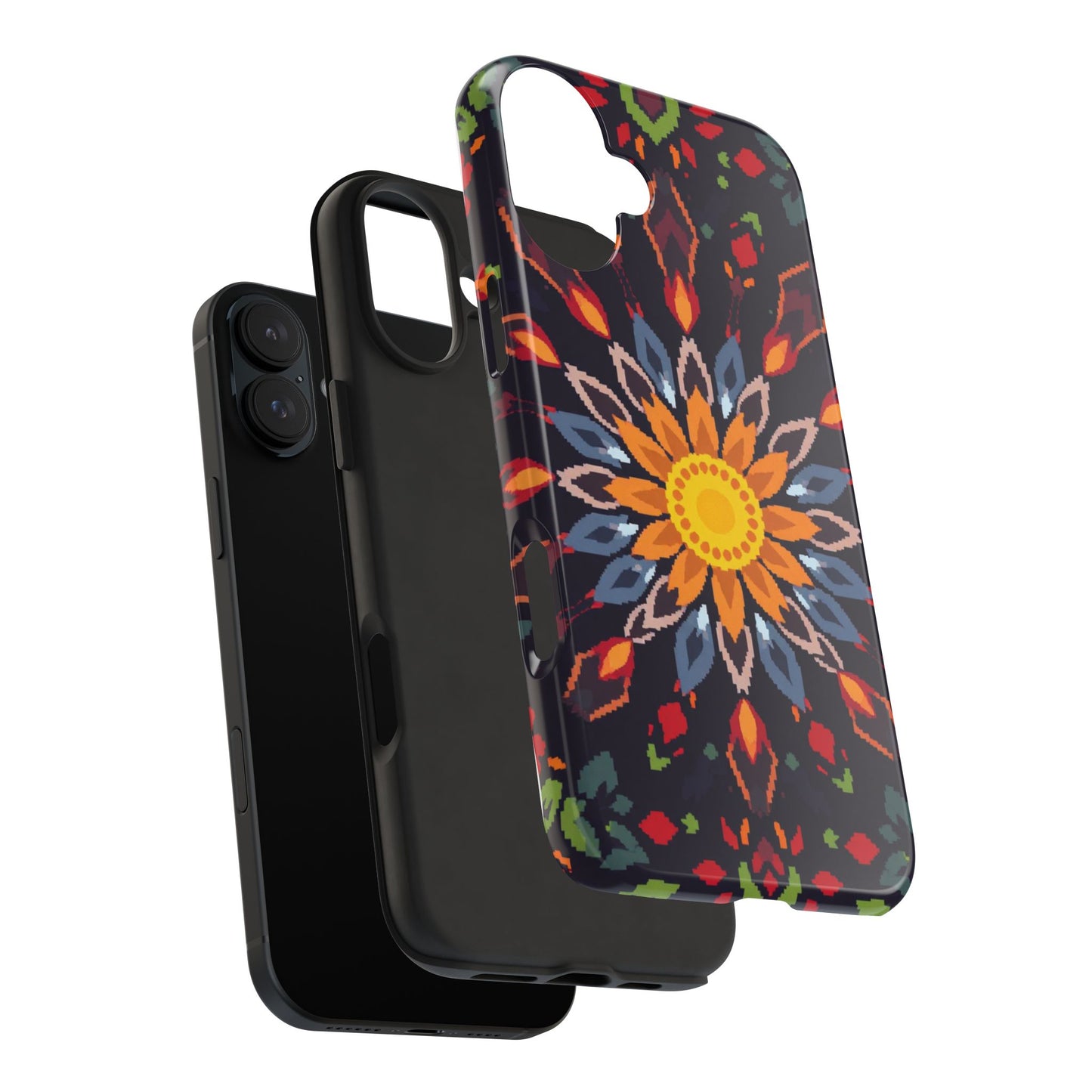 Pixel Art Floral Tough Phone Case - Pixelated Mandala Design for iPhone