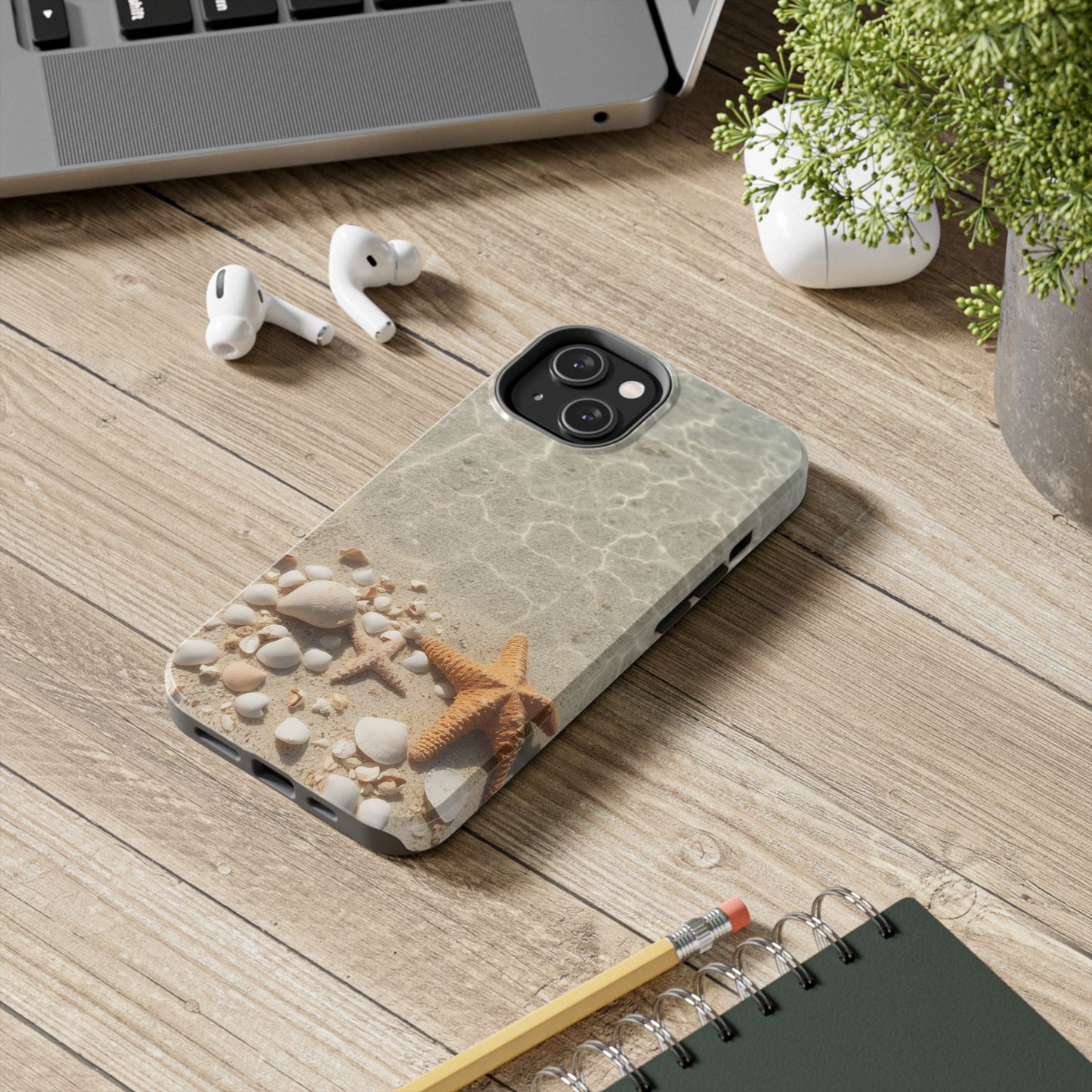 Beach-Inspired Tough Phone Case with Starfish and Seashell Design