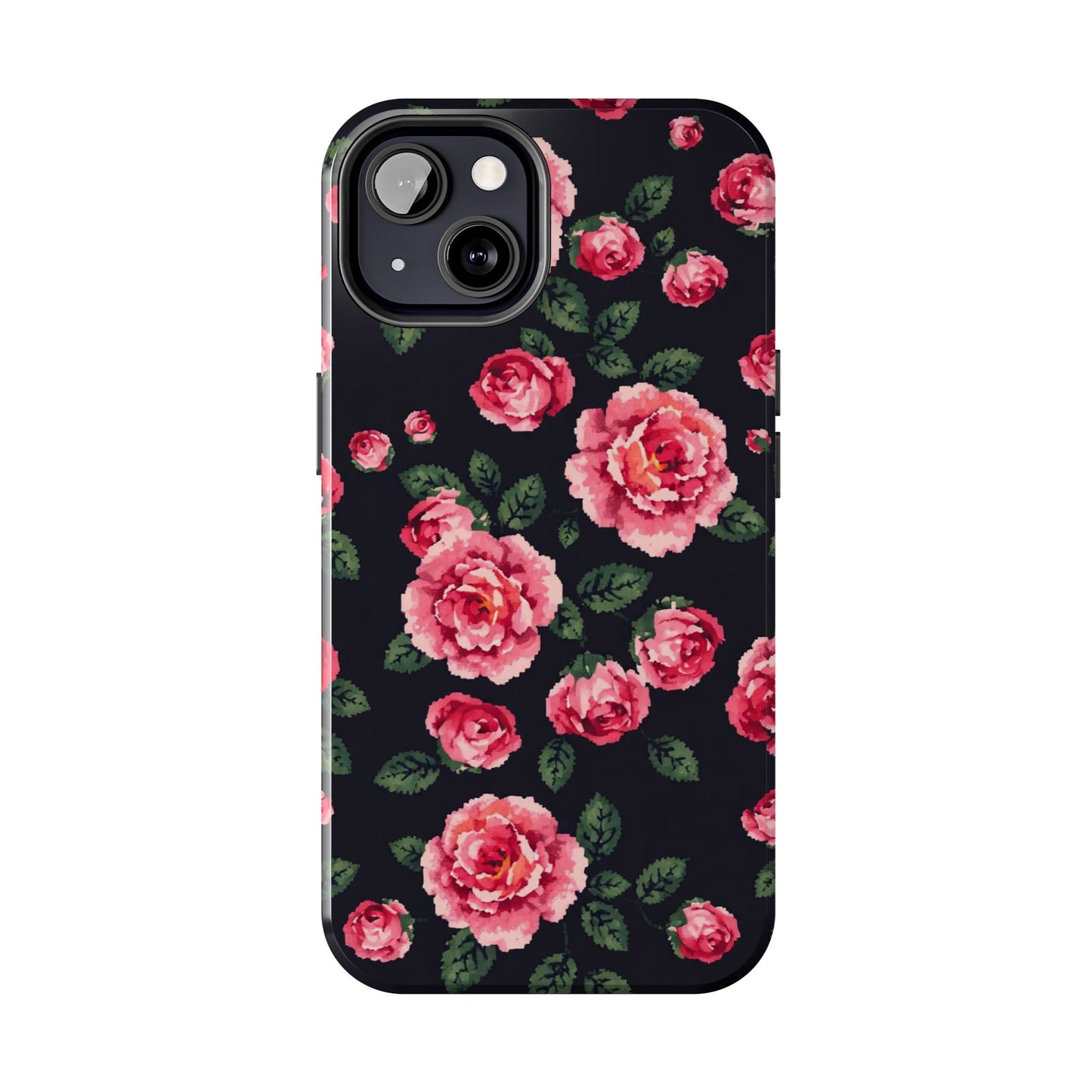 Pixelated Floral Tough Phone Case - Elegant Rose Design for Protection & Style - for iPhone