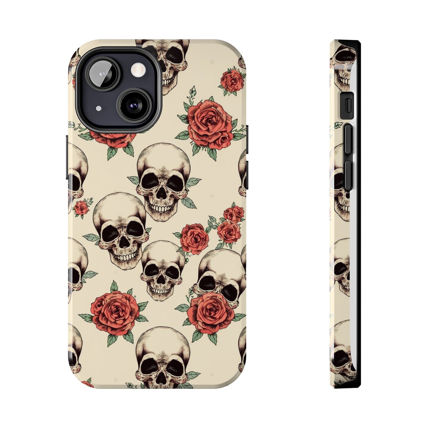 Tough Phone Case with Skull and Rose Design - Edgy Floral iPhone Protection