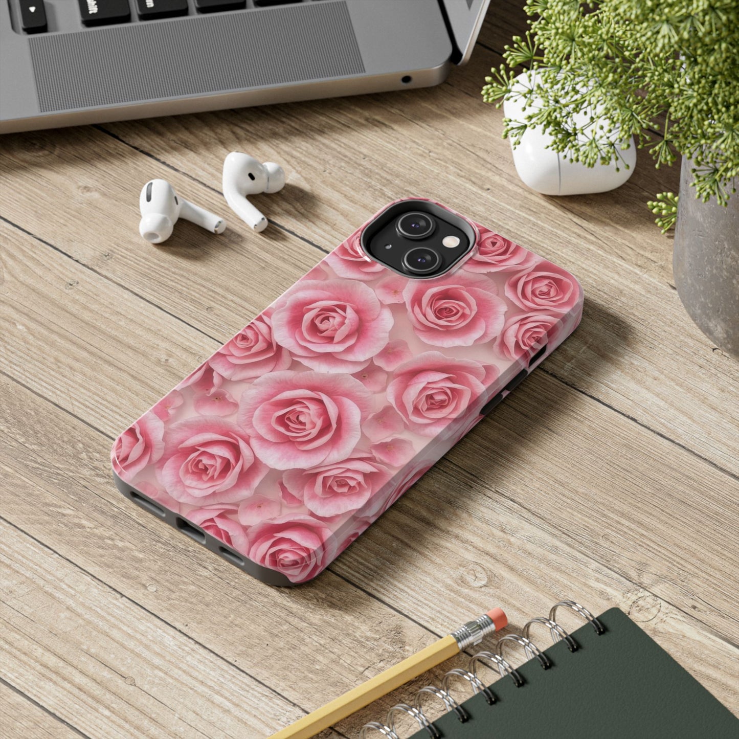 Floral Tough Phone Case - Pink Rose Design, Durable Protection for Flower Lovers