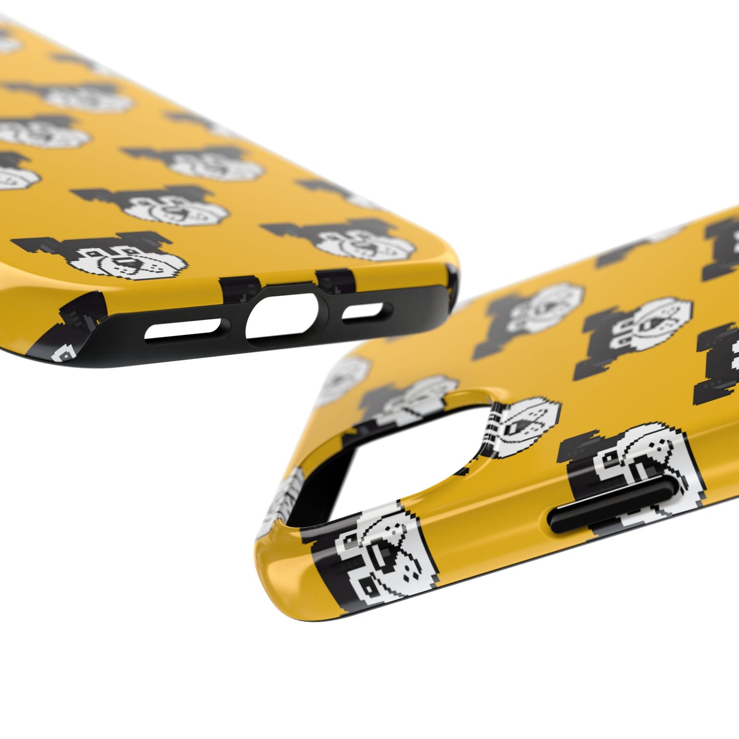 Playful Dog Pattern Tough Phone Case for Pet Lovers - Pixel Art Dog Yellow Background - for iPhone