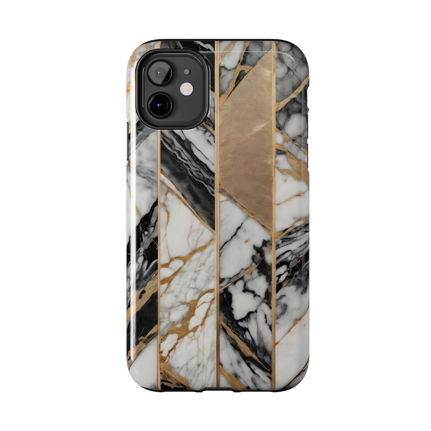 Marble Lines Tough Phone Case with Gold Accents - for iPhone