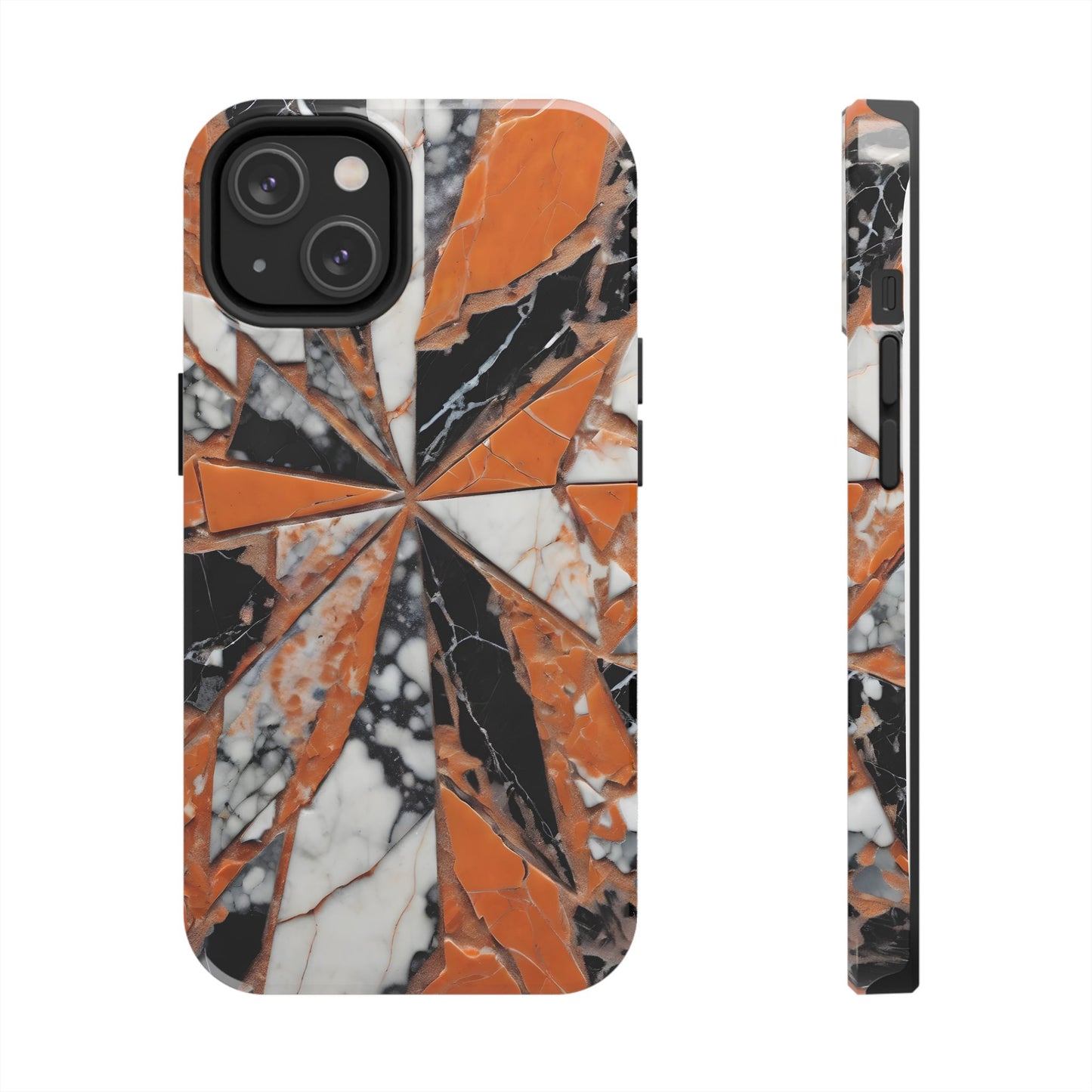 Shattered Pieces Marble Black and Orange Tough Phone Case - for iPhone