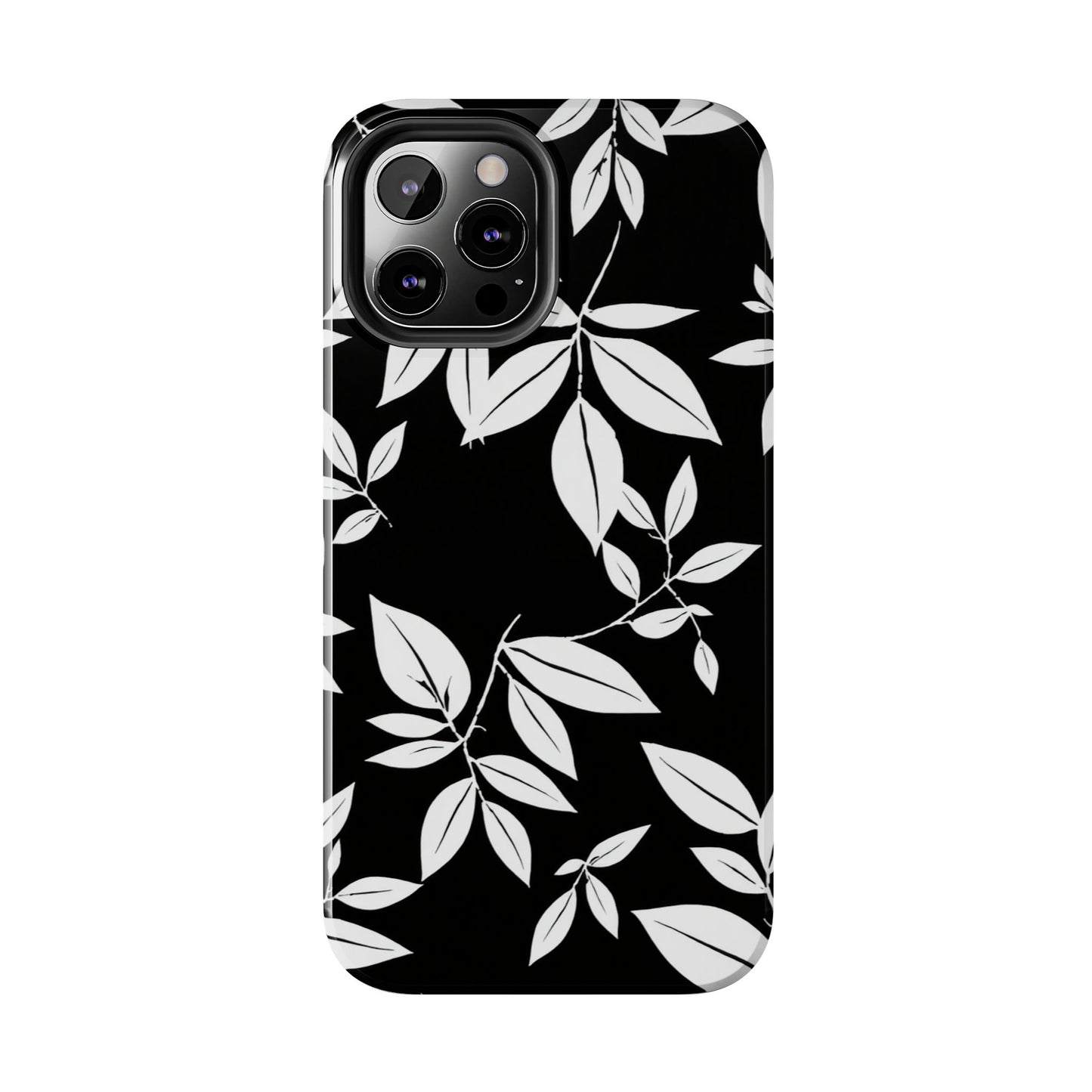 Chic Floral Tough Phone Case - Elegant Black & White Design for Stylish Protection