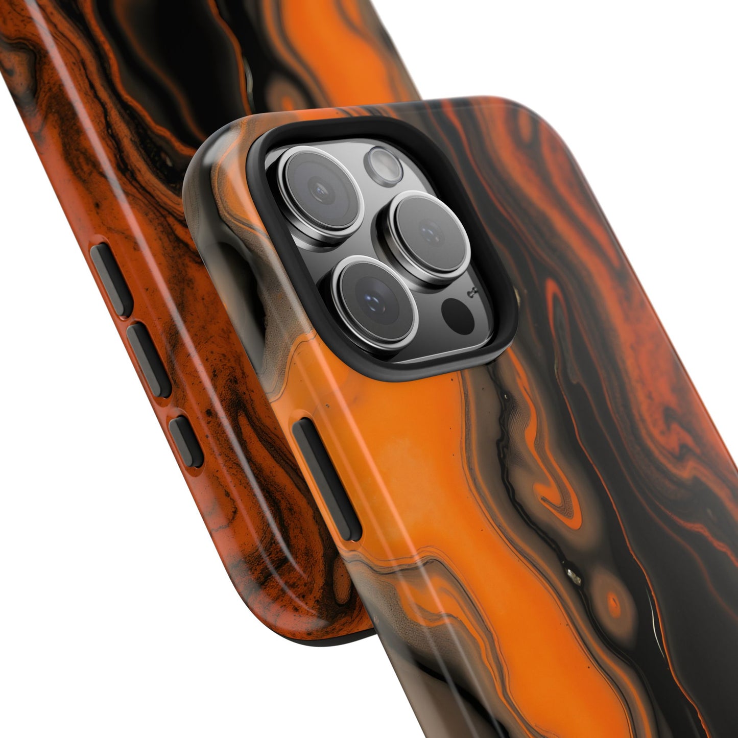 Stylish Tough Phone Case - Bold Black and Orange Metallic Lava Flow Design - for iPhone